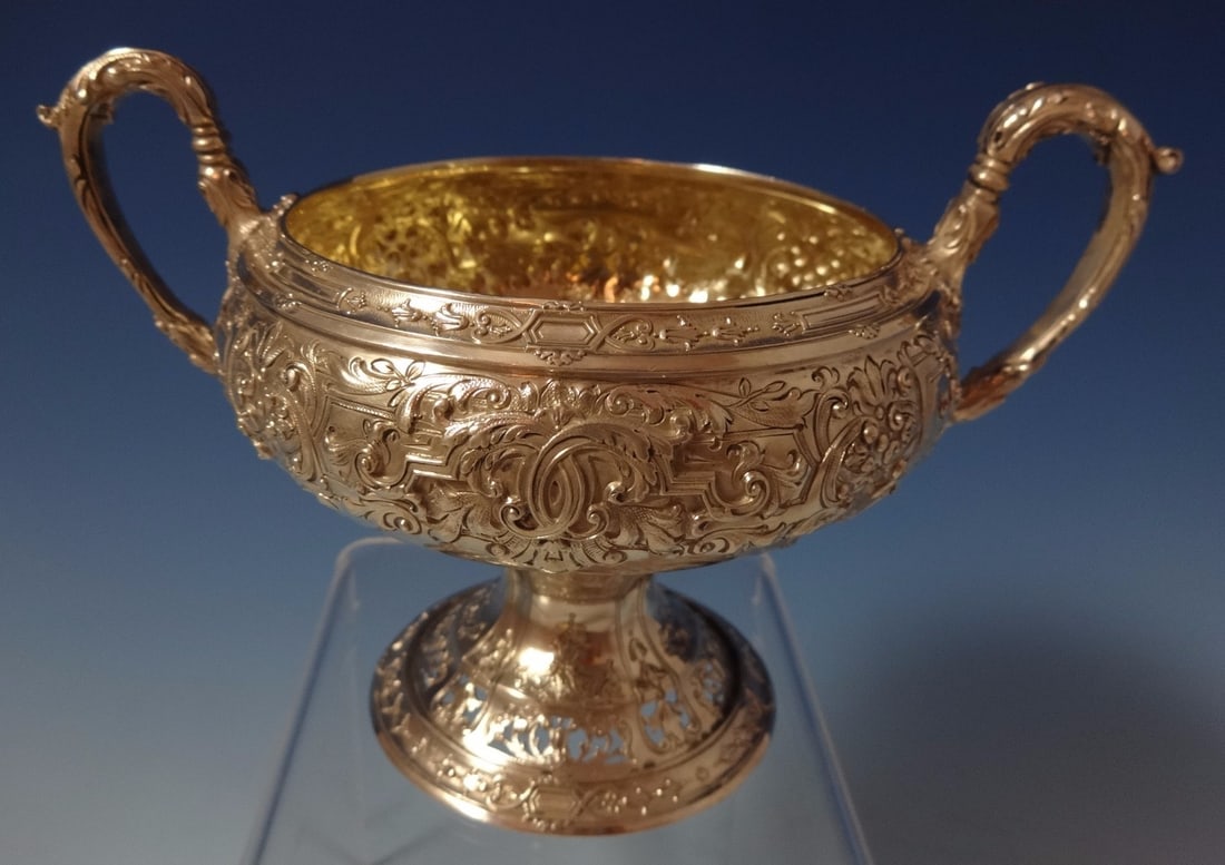 J. E. Caldwell Sterling Silver Sugar Bowl Ornate Design Monogrammed: J. E. Caldwell Sterling Silver Sugar Bowl Ornate Design Monogrammed This exquisite J. E. Caldwell sterling silver sugar bowl showcases a stunning ornate pattern. Crafted from high-quality sterling sil