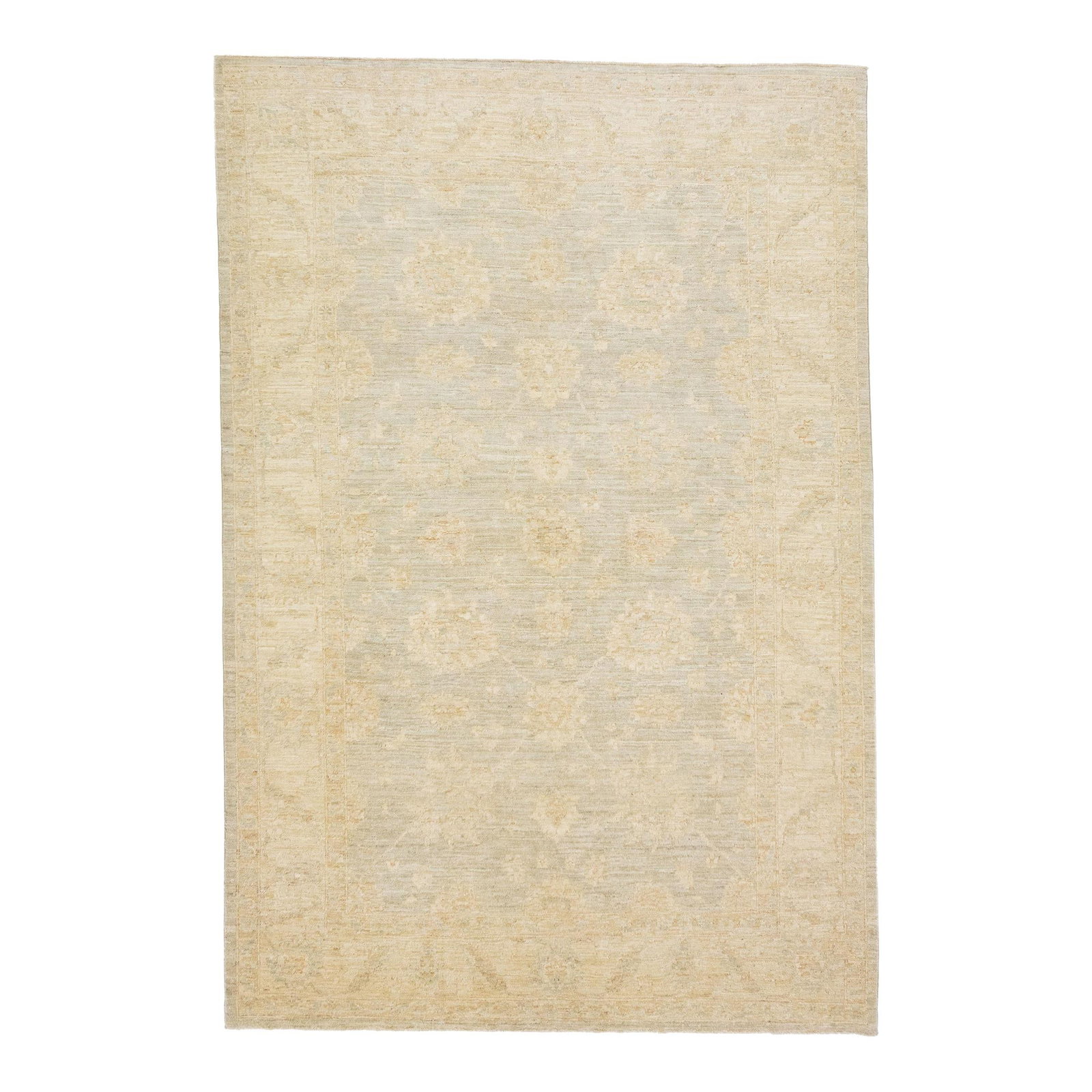 Handmade Khotan Floral Wool Rug Blue 6'2 x 9'2: Handmade Khotan Floral Wool Rug Blue 6'2 x 9'2 Enhance your living space with this stunning handmade Khotan-style rug, featuring a beautifully crafted floral pattern in vibrant blue tones against a so