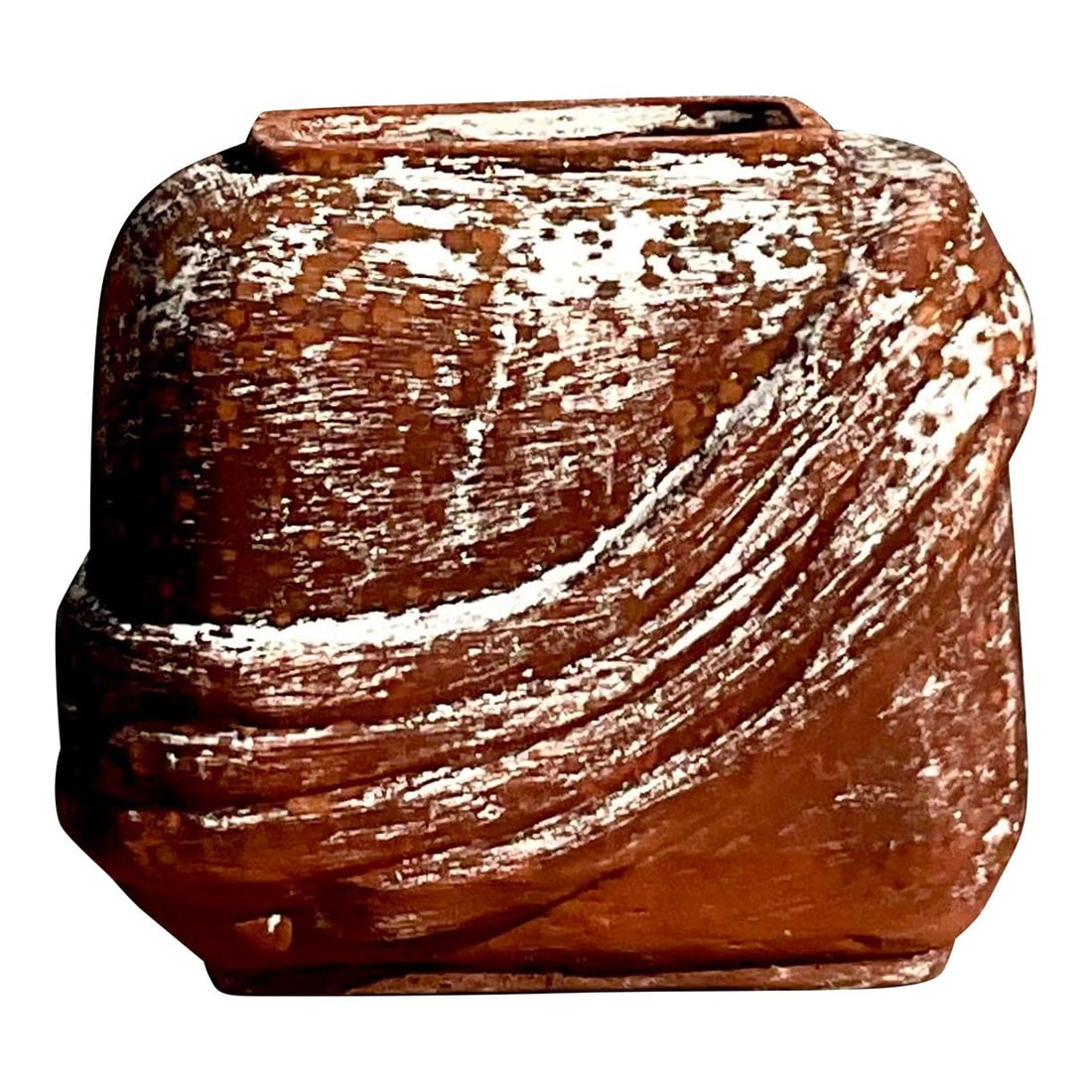 Vintage Terra Cotta Cube Planter with Curvy Ridges 16x16x16.5: Vintage Terra Cotta Cube Planter with Curvy Ridges 16x16x16.5 This charming vintage cube planter showcases a unique cubic shape adorned with curvy ridges, making it a standout piece for any garden or 