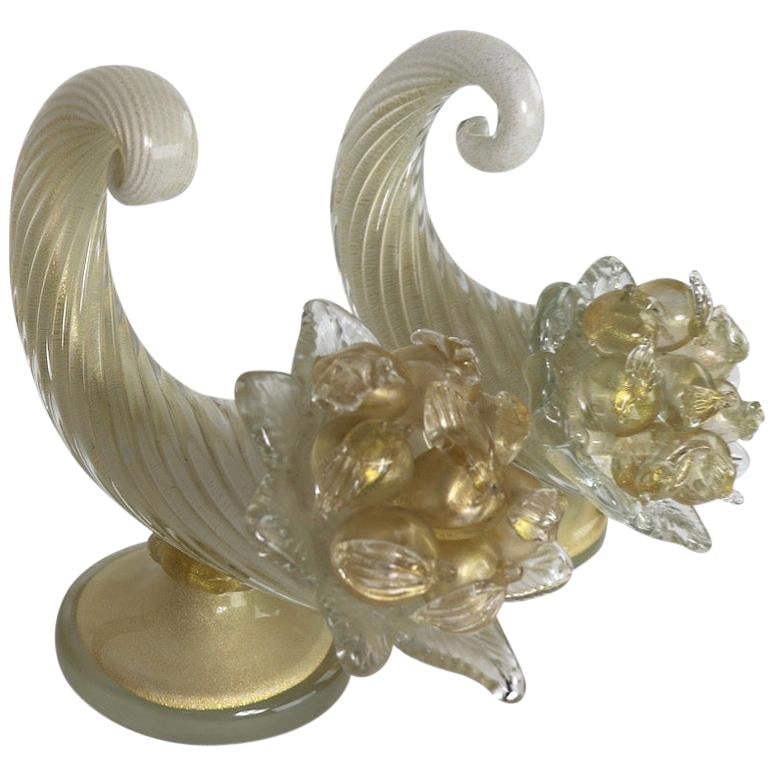 Barovier and Toso Murano Glass Cornucopia Pair Gold Inclusions (1 of 10)