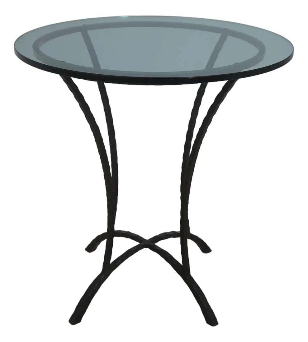 Tall Bistro Table With Round Glass Top and Wrought Iron Base 36 Inch (1 of 10)