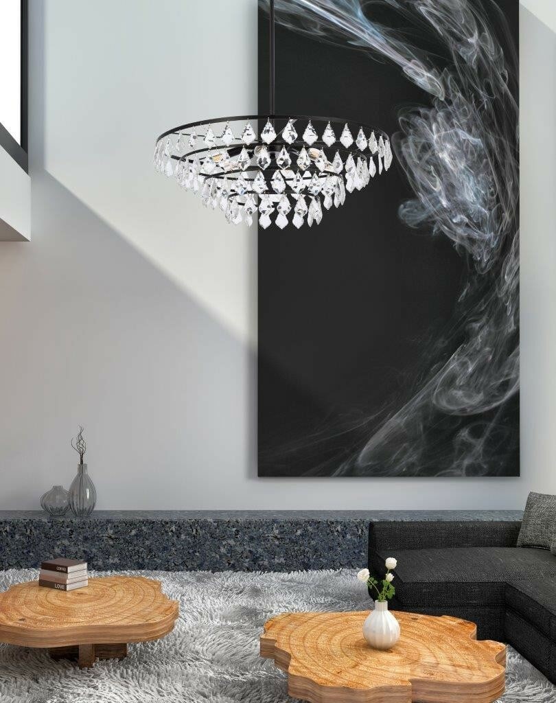 Living District Ella 6 Light Black Crystal Pendant Chandelier 28 inch: Living District Ella 6 Light Black Crystal Pendant Chandelier 28 inch This modern 6-light chandelier features a black finish with French pendant crystal drops, creating an elegant statement for foyers