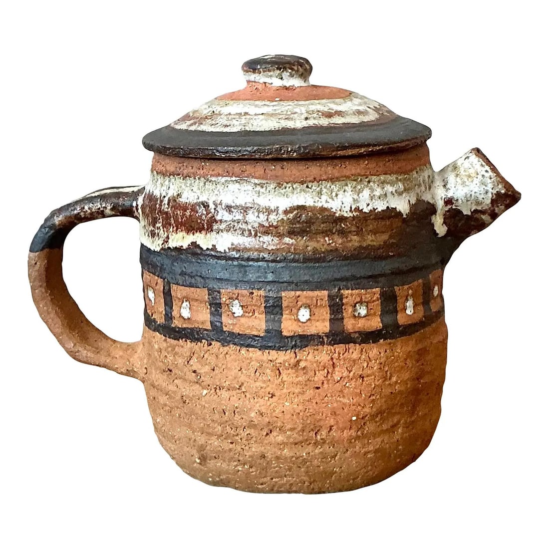 Handmade Mid-Century Studio Pottery Teapot with Geometric Band (1 of 10)