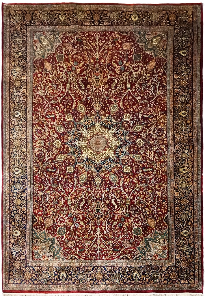 5.9 x 8.7 Handmade Wool Area Rug Indian Esfahan Design: 5.9 x 8.7 Handmade Wool Area Rug Indian Esfahan Design Free continental US Shipping Introducing the High-Quality Wool Handmade India Rug, measuring 5.9 x 8.7 feet, a stunning example of traditional cr