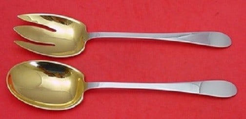 Tiffany & Co Salem Sterling Silver Salad Serving Set 2pc Gold Washed: Tiffany & Co Salem Sterling Silver Salad Serving Set 2pc Gold Washed Elevate your dining experience with this exquisite 2-piece salad serving set from Tiffany & Co., featuring the elegant Salem patter