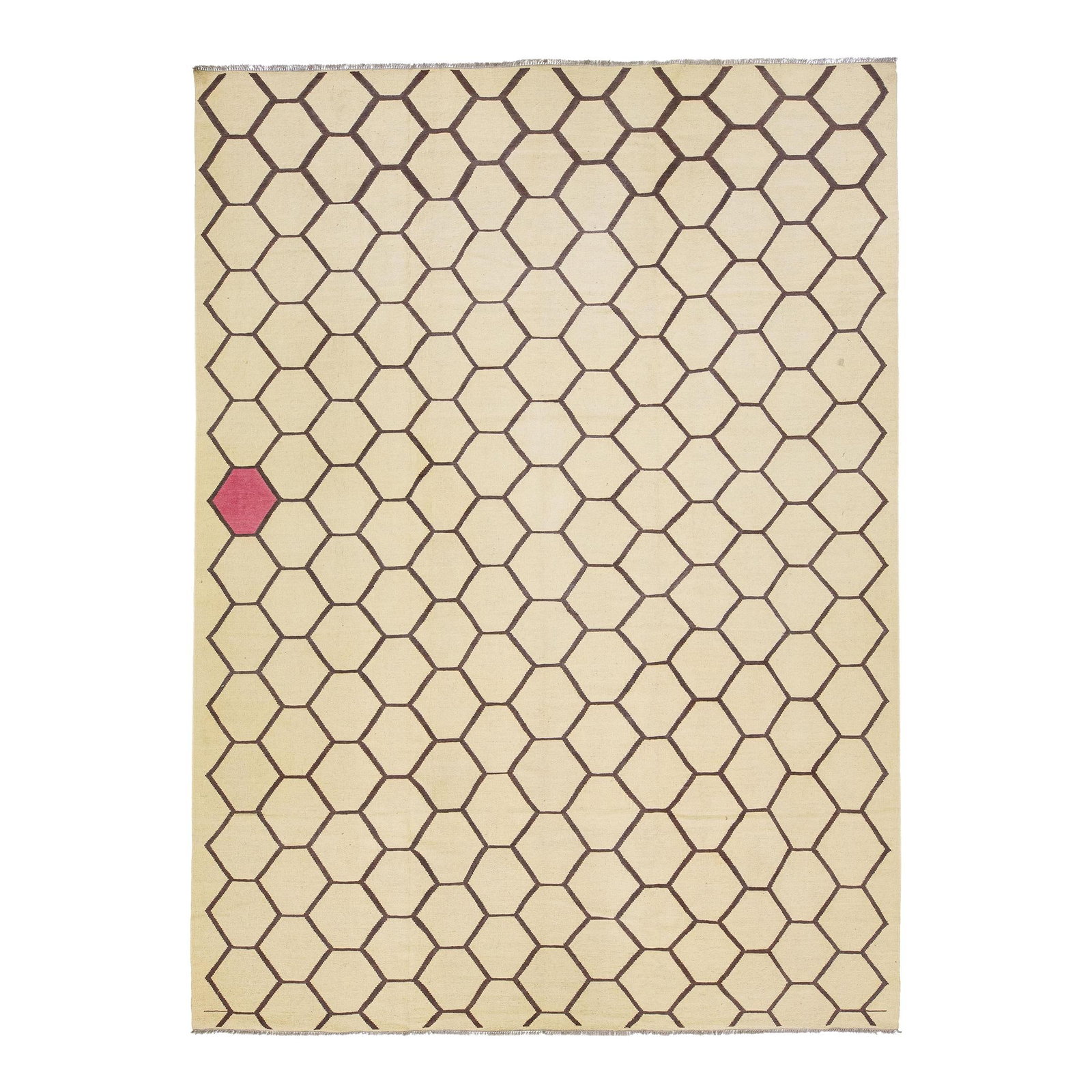 Hand-Knotted Beige Turkish Kilim Wool Rug 10'4 x 14'3 Geometric Design: Hand-Knotted Beige Turkish Kilim Wool Rug 10'4 x 14'3 Geometric Design Enhance your space with this stunning contemporary Turkish Kilim rug, expertly hand-knotted to showcase a captivating beige field