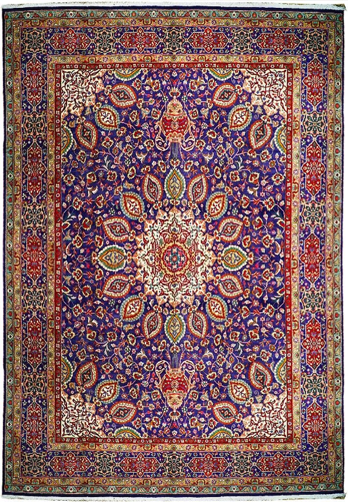 10' x 13'4" Sheikh-Safi Persian Tabriz Rug Indigo Purple Handmade: 10' x 13'4" Sheikh-Safi Persian Tabriz Rug Indigo Purple Handmade Free continental US Shipping Elevate your living space with the exquisite allure of the 10' x 13' 4" Sheikh-Safi Persian Tabriz Rug in