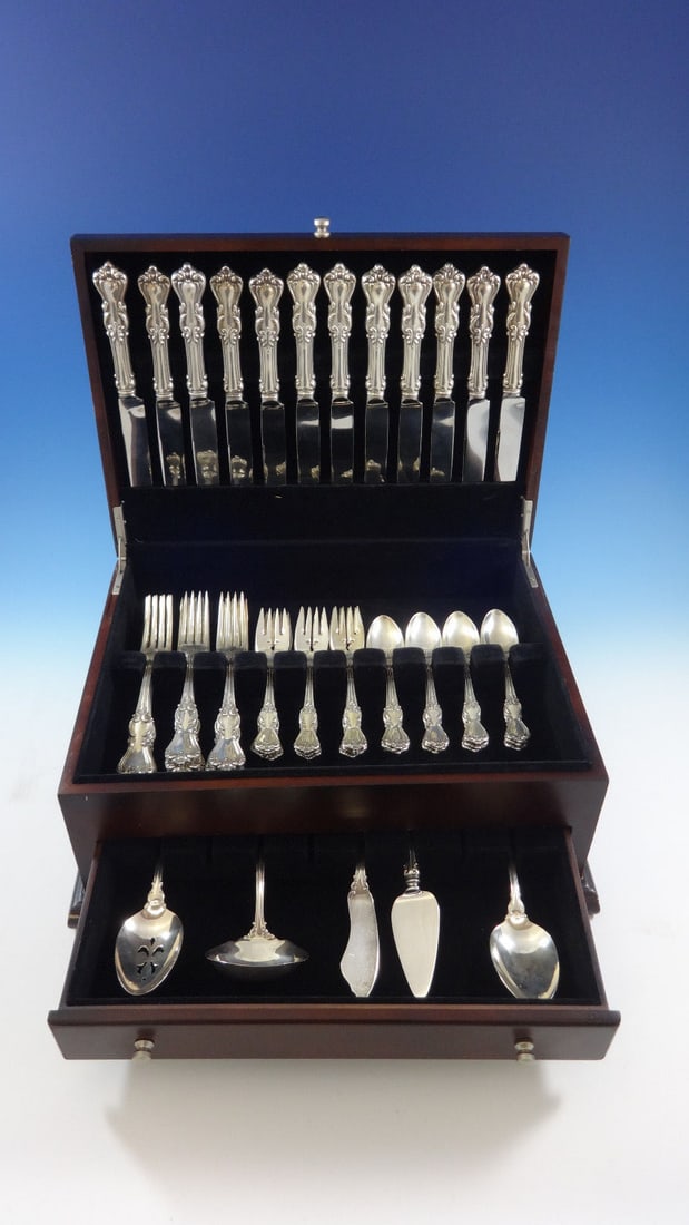 Reed & Barton Marlborough Sterling Silver Flatware Set 53 Pcs with Storage Chest: Reed & Barton Marlborough Sterling Silver Flatware Set 53 Pcs with Storage Chest Enhance your dining experience with this exquisite Marlborough Sterling Silver Dinner Flatware Set by Reed & Barton, co
