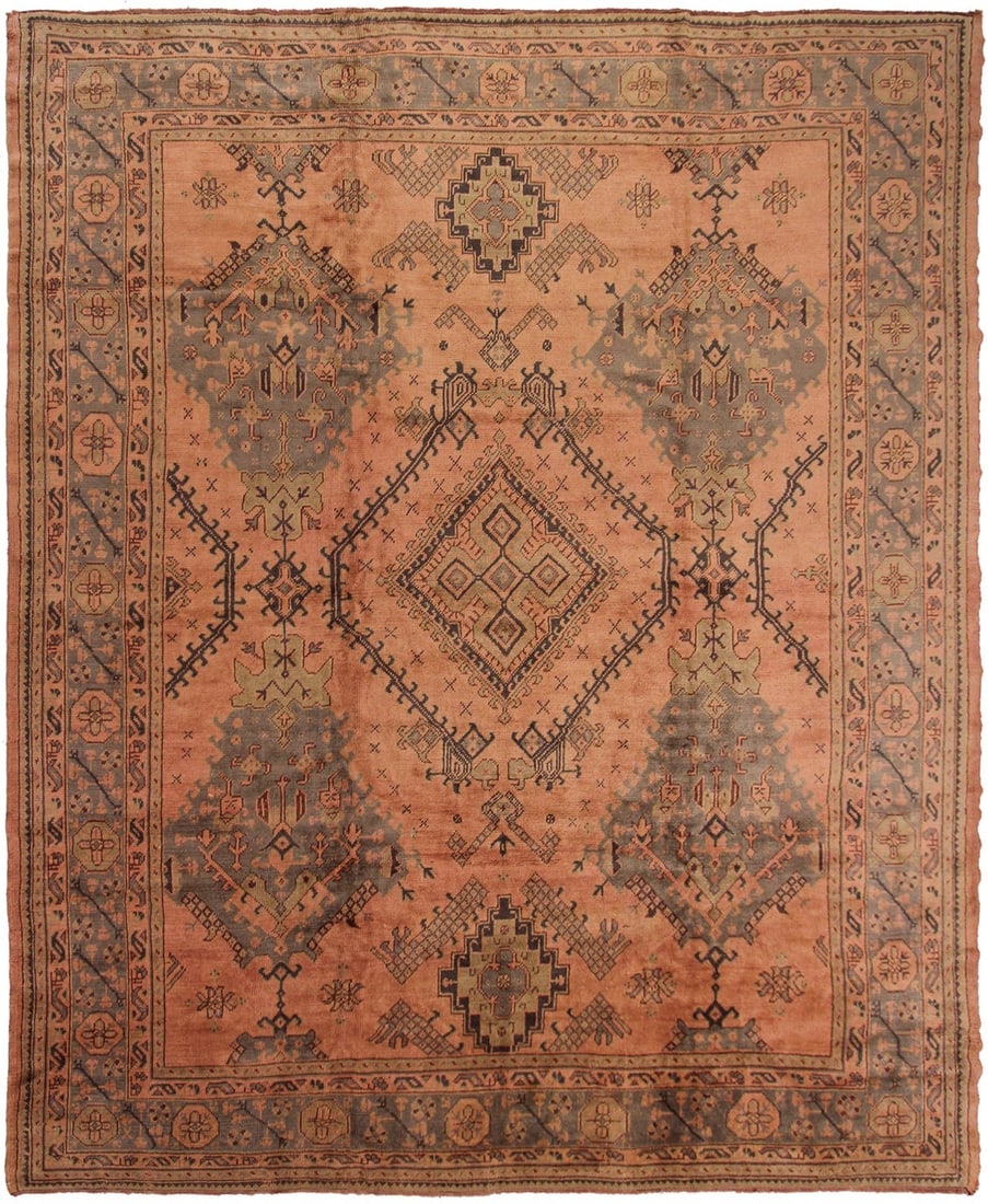 Circa 1900 Turkish Oushak Area Rug 297cm x 345cm Fine Angora Wool (1 of 11)