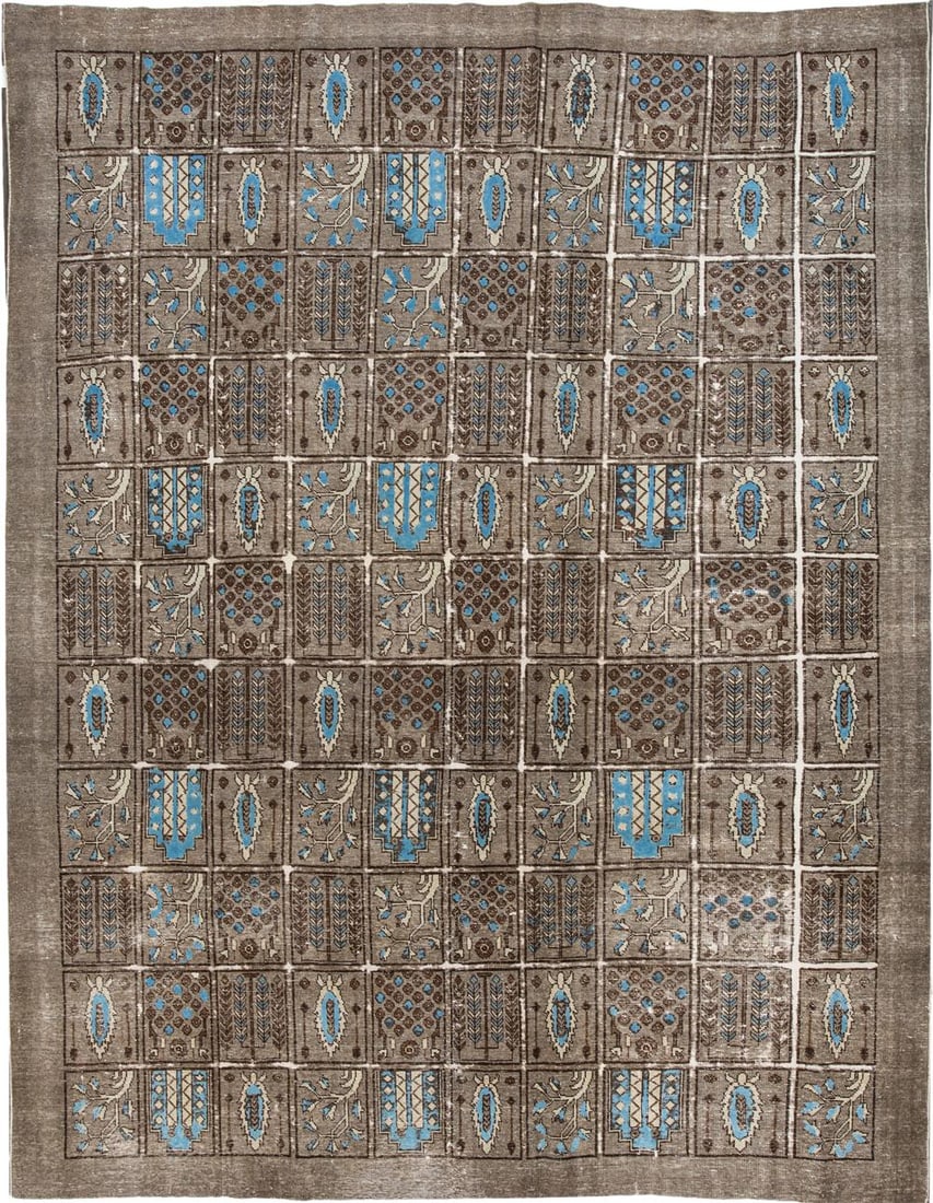 Hand-Knotted Vintage Persian Tabriz Wool Rug 9' x 12' Tan: Hand-Knotted Vintage Persian Tabriz Wool Rug 9' x 12' Tan Enhance your living space with this exquisite vintage distressed Persian Tabriz rug. Hand-knotted in Iran, this stunning wool rug features a c