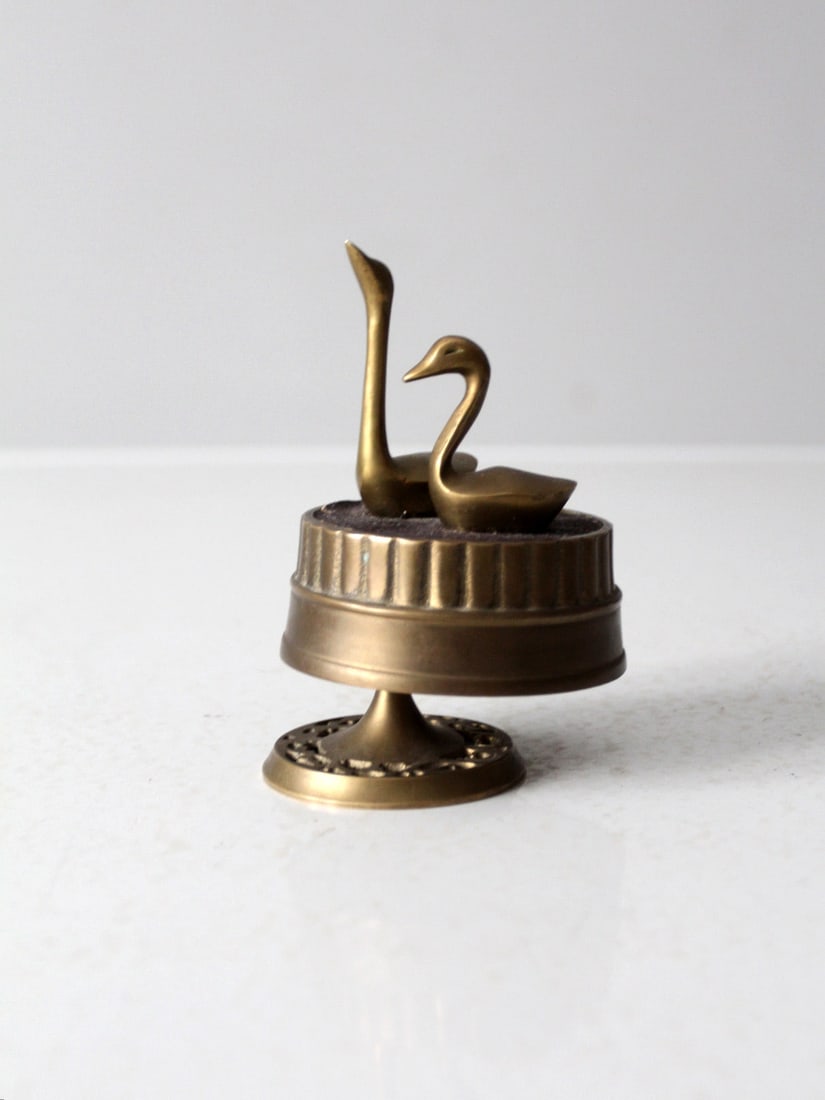Vintage Brass Music Box with Swan Figurines Plays Tomorrow (1 of 11)
