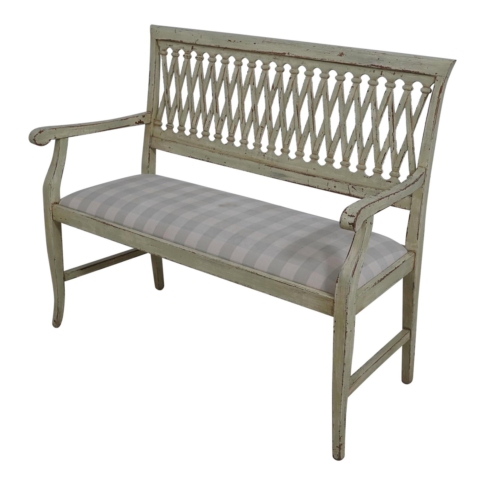 Elegant Italian Style Painted Settee Bench 47" Wide: Elegant Italian Style Painted Settee Bench 47" Wide This exquisite Italian Style Paint Decorated Settee Bench showcases a charming design characteristic of traditional Italian craftsmanship. With an a