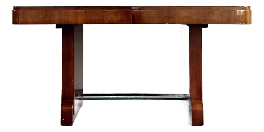 Art Deco Revival Flame Mahogany Extendable Table with Chrome Stretcher (1 of 10)