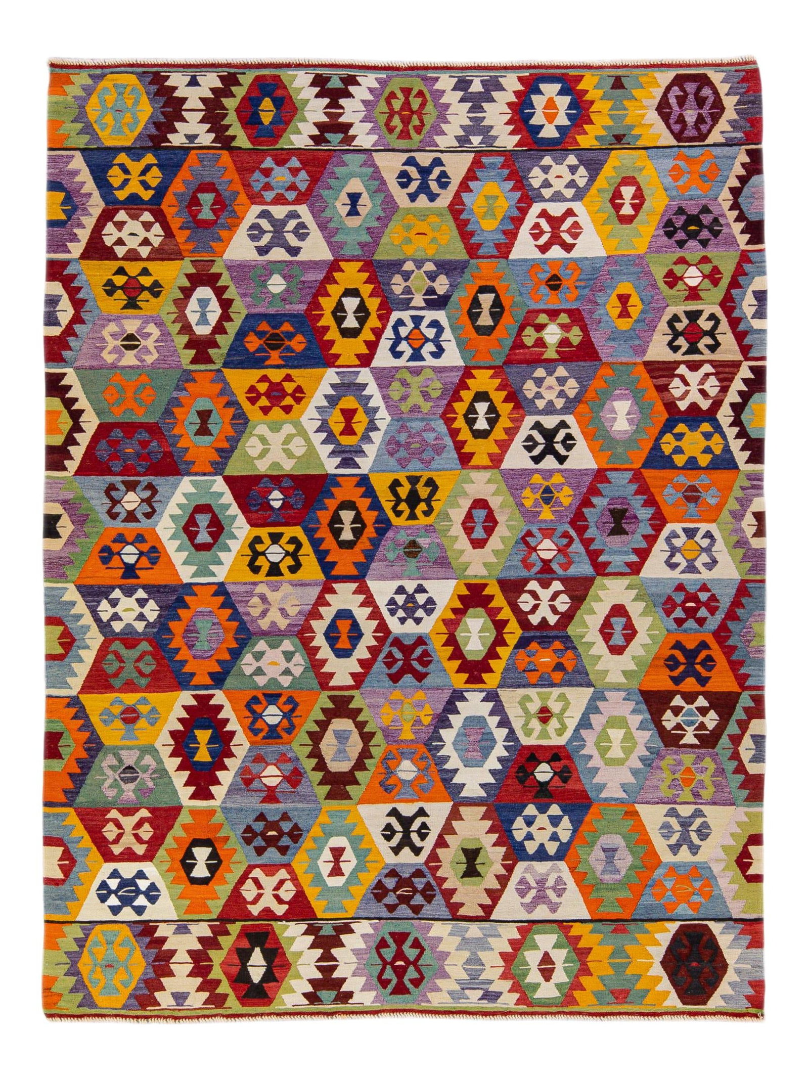 Vintage Turkish Kilim Wool Rug 8'10 x 11'9 Multicolor Geometric Design: Vintage Turkish Kilim Wool Rug 8'10 x 11'9 Multicolor Geometric Design Enhance your space with this stunning Vintage Turkish Kilim flatweave wool rug, showcasing a vibrant multicolor field and intrica