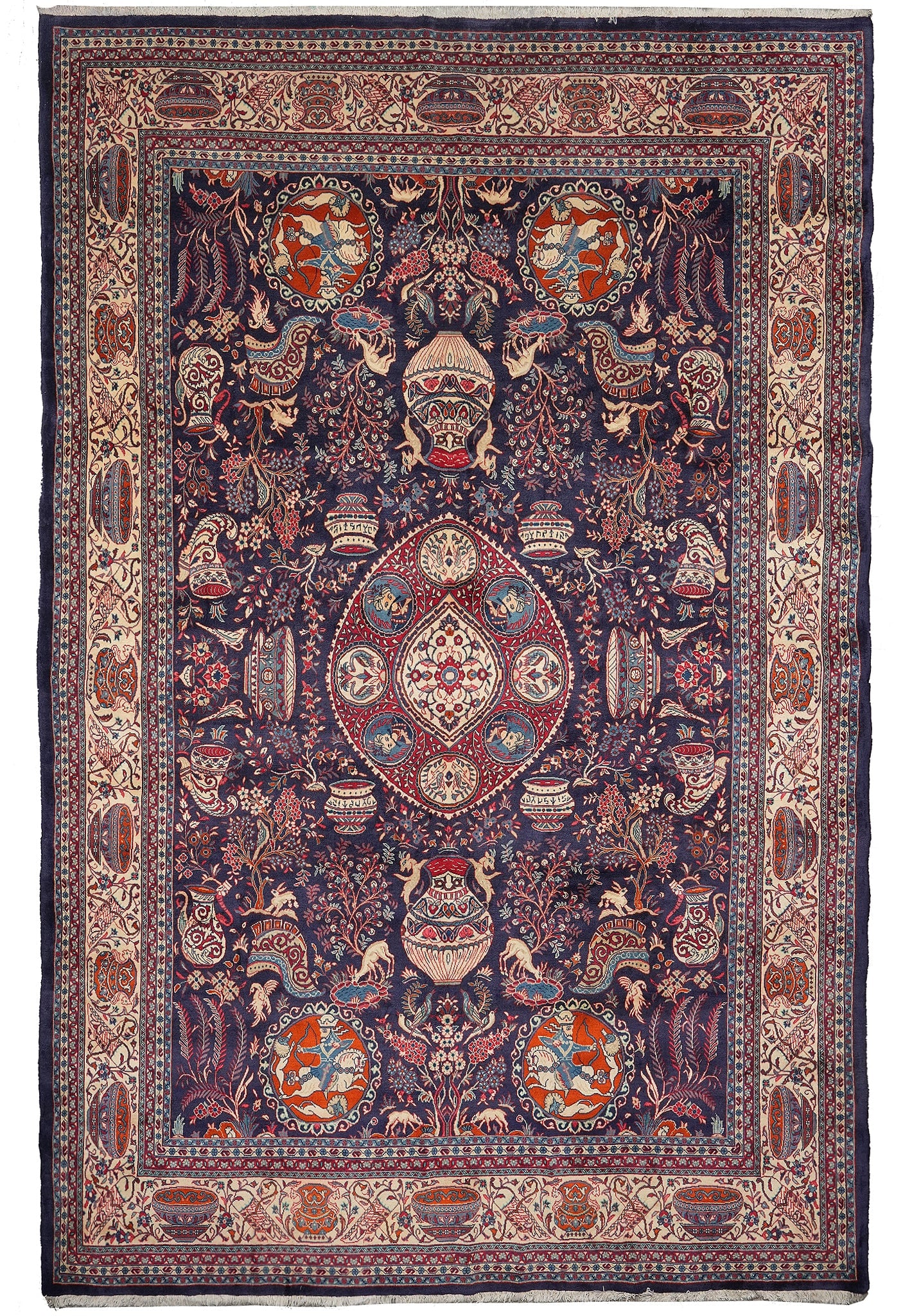 8.6 x 12.6 Authentic Persian Pictorial Rug Hand Knotted Wool People Animals Vase: 8.6 x 12.6 Authentic Persian Pictorial Rug Hand Knotted Wool People Animals Vase Free continental US Shipping This 8.6 x 12.6 foot authentic Persian pictorial rug is a hand-knotted work of textile art