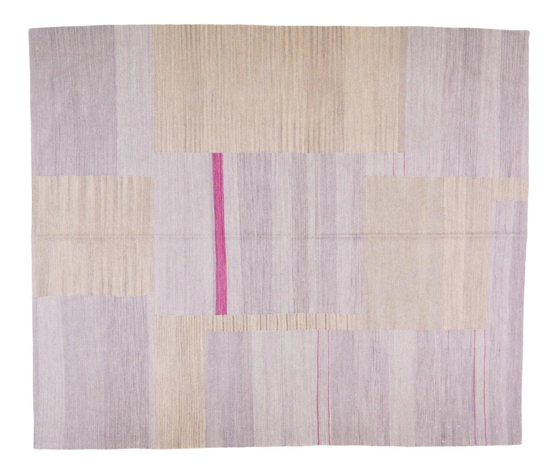 Afghan Maimana Kilim Rug Organic Wool Geometric Pattern 6'3" x 7'4": Afghan Maimana Kilim Rug Organic Wool Geometric Pattern 6'3" x 7'4" This vintage Afghan Maimana kilim is hand woven from organic wool and features natural colors with a geometric pattern. The rug is i