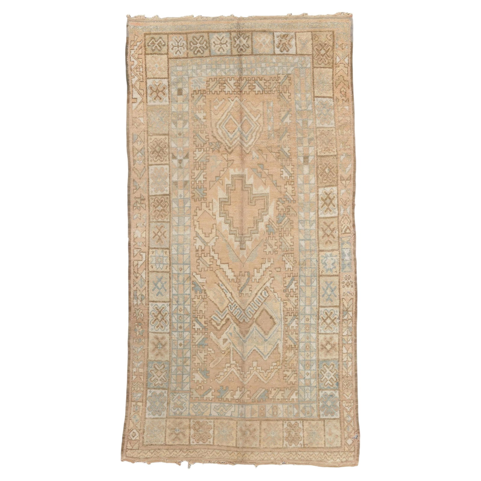 Mid Century Moroccan Hand Woven Wool Gallery Rug 6'3 x 12': Mid Century Moroccan Hand Woven Wool Gallery Rug 6'3 x 12' This vintage Moroccan rug features a neutral color palette and a gallery size, making it a versatile addition to various interiors. Hand-wove