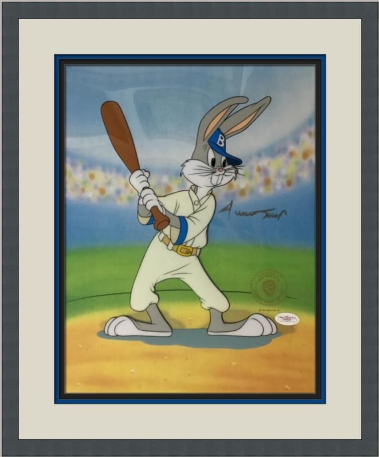 Willie Mays Signed Bugs Bunny Animation Sericel Custom Framed JSA COA: Willie Mays Signed Bugs Bunny Animation Sericel Custom Framed JSA COA This stunning piece features a custom framed Bugs Bunny animation sericel, signed by baseball legend Willie Mays. Produced by Warn