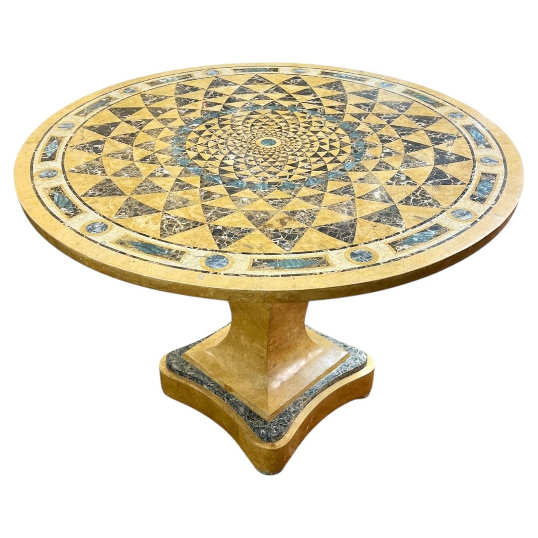 Round Inlaid Marble Center Table with Geometric Pattern 43.75 Inch Diameter (1 of 11)