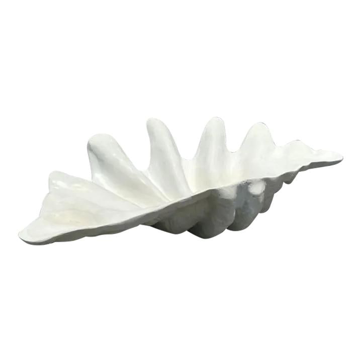 Vintage Coastal Monumental White Resin Clamshell Decorative Accent (1 of 10)