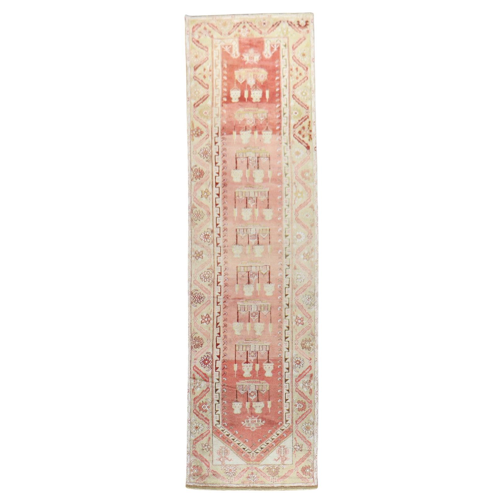 Antique Turkish Oushak Runner 40 x 160 Hand-Woven Wool: Antique Turkish Oushak Runner 40 x 160 Hand-Woven Wool Explore the beauty of this antique Turkish Oushak runner, expertly hand-woven from high-quality wool. With a stylish Adirondack design, this runn