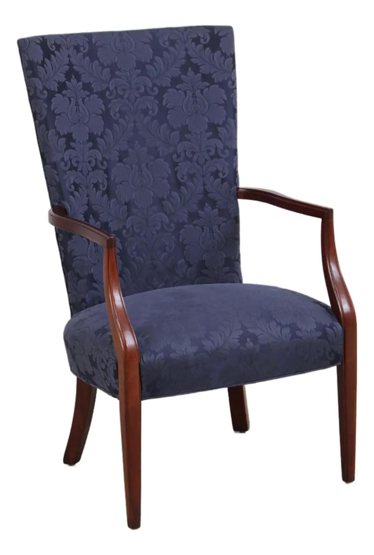 Hickory Chair Mt Vernon Blue Damask High Back Lolling Chair: Hickory Chair Mt Vernon Blue Damask High Back Lolling Chair This high back lolling chair from the Mt Vernon Collection by Hickory Chair features classic Federal style design and high-quality construct