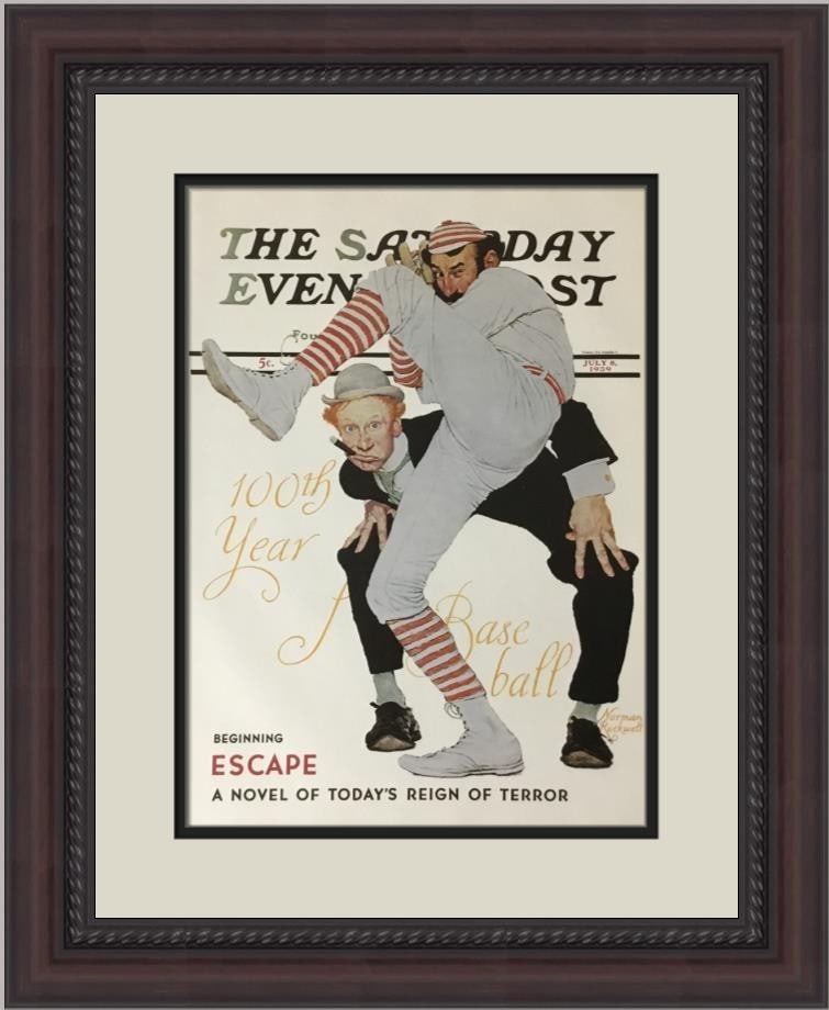 Norman Rockwell 100th Year Of Baseball Custom Framed Print: Norman Rockwell 100th Year Of Baseball Custom Framed Print Celebrate the rich history of baseball with this stunning custom framed print titled "The 100th Year Of Baseball" by renowned artist Norman R