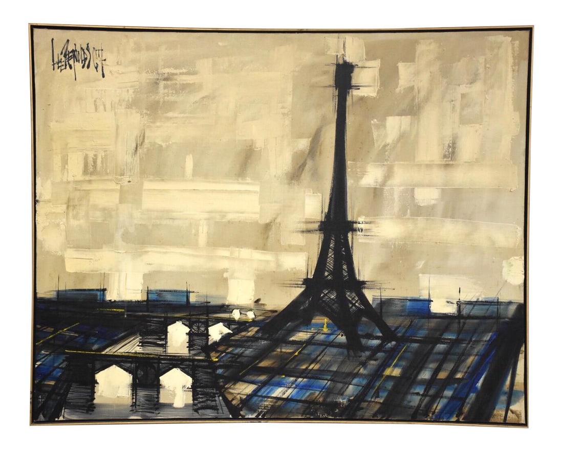 Lee Reynolds Mid Century Modern Oil Painting Eiffel Tower 60.75x48.75: Lee Reynolds Mid Century Modern Oil Painting Eiffel Tower 60.75x48.75 Discover a stunning mid-century modern impressionist painting by Lee Reynolds, showcasing the iconic Eiffel Tower. This original o