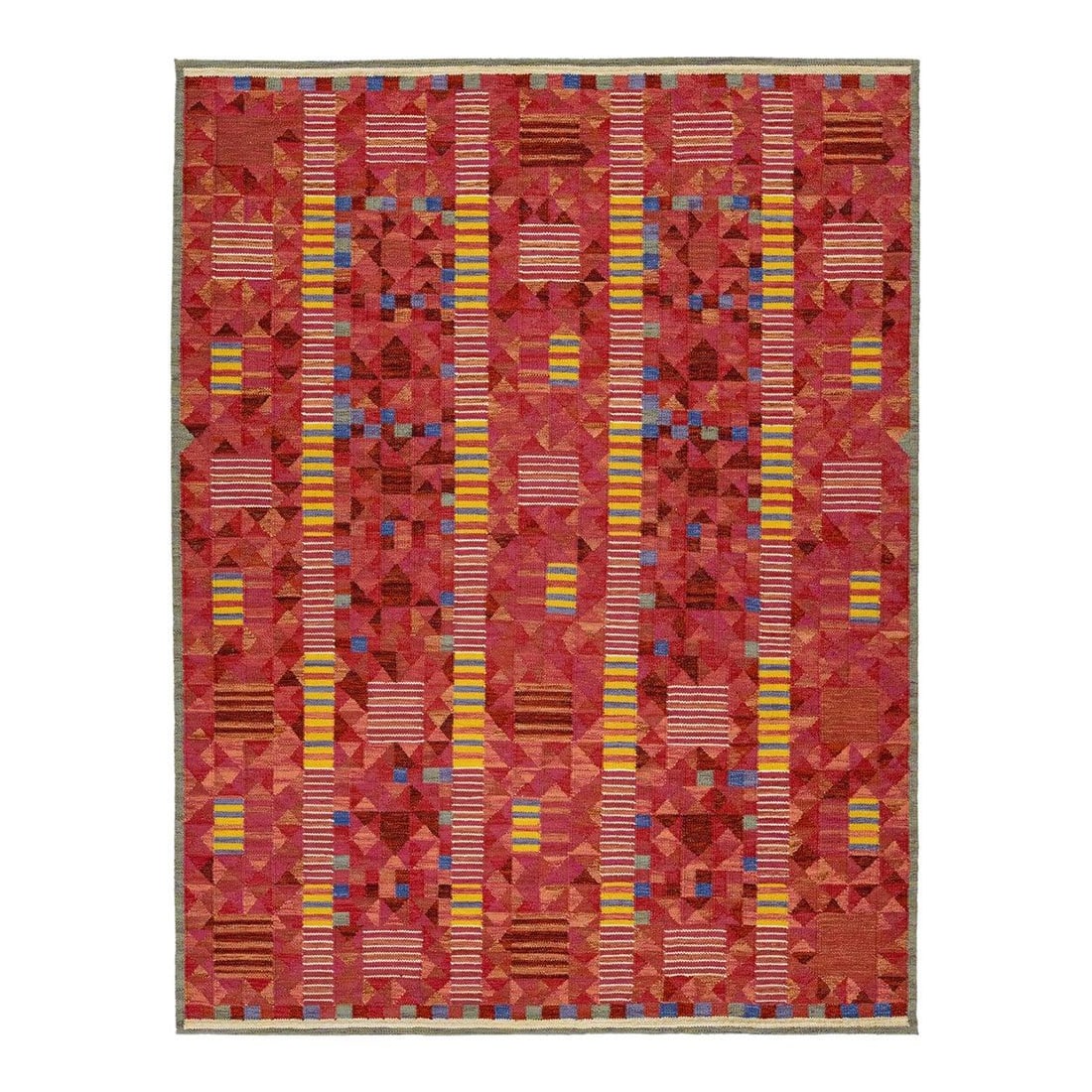 9x12 Handmade Wool Kilim Rug Scandinavian Geometric Red Flatweave (1 of 10)