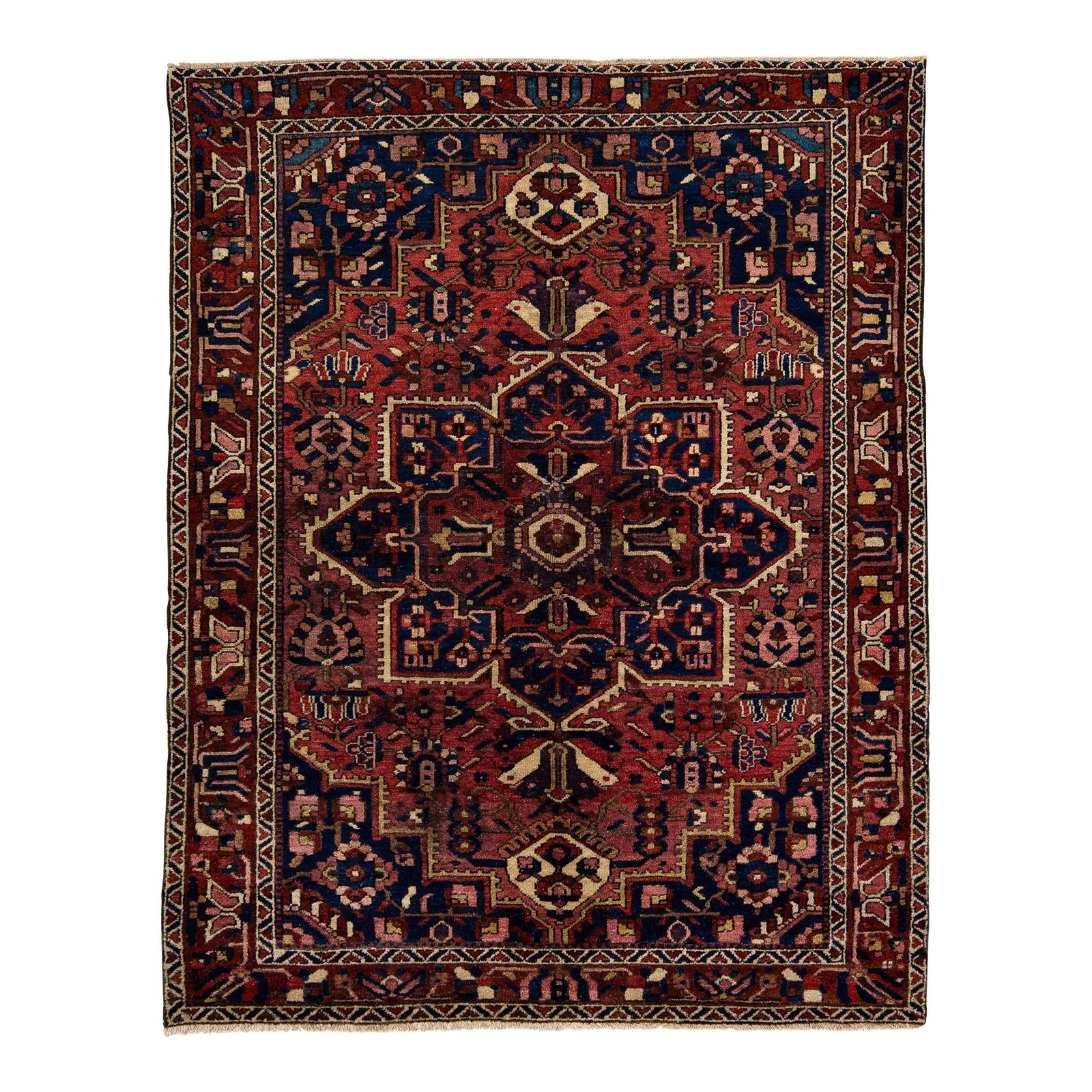 Vintage Persian Bakhtiari Hand-Knotted Wool Rug 5'1 x 6'7 Navy Blue Medallion Design: Vintage Persian Bakhtiari Hand-Knotted Wool Rug 5'1 x 6'7 Navy Blue Medallion Design This exquisite vintage Persian Bakhtiari rug features a stunning hand-knotted wool construction with a deep navy bl