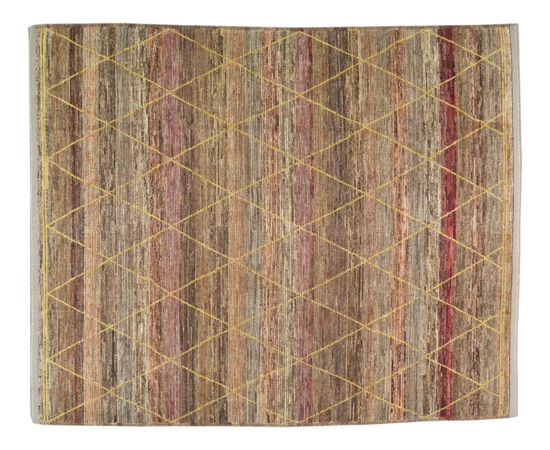 8'2 x 10' Beni Ourain Moroccan Wool Rug in Natural Brown Tones: 8'2 x 10' Beni Ourain Moroccan Wool Rug in Natural Brown Tones This Moroccan Beni Ourain rug is hand knotted using organic wool in natural brown tones. It features a contemporary style and a soft text