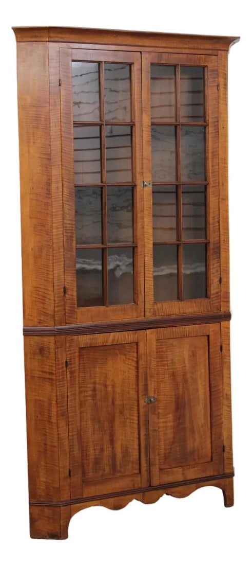 Tiger Maple Corner China Cabinet American c.1820-1840 (1 of 10)