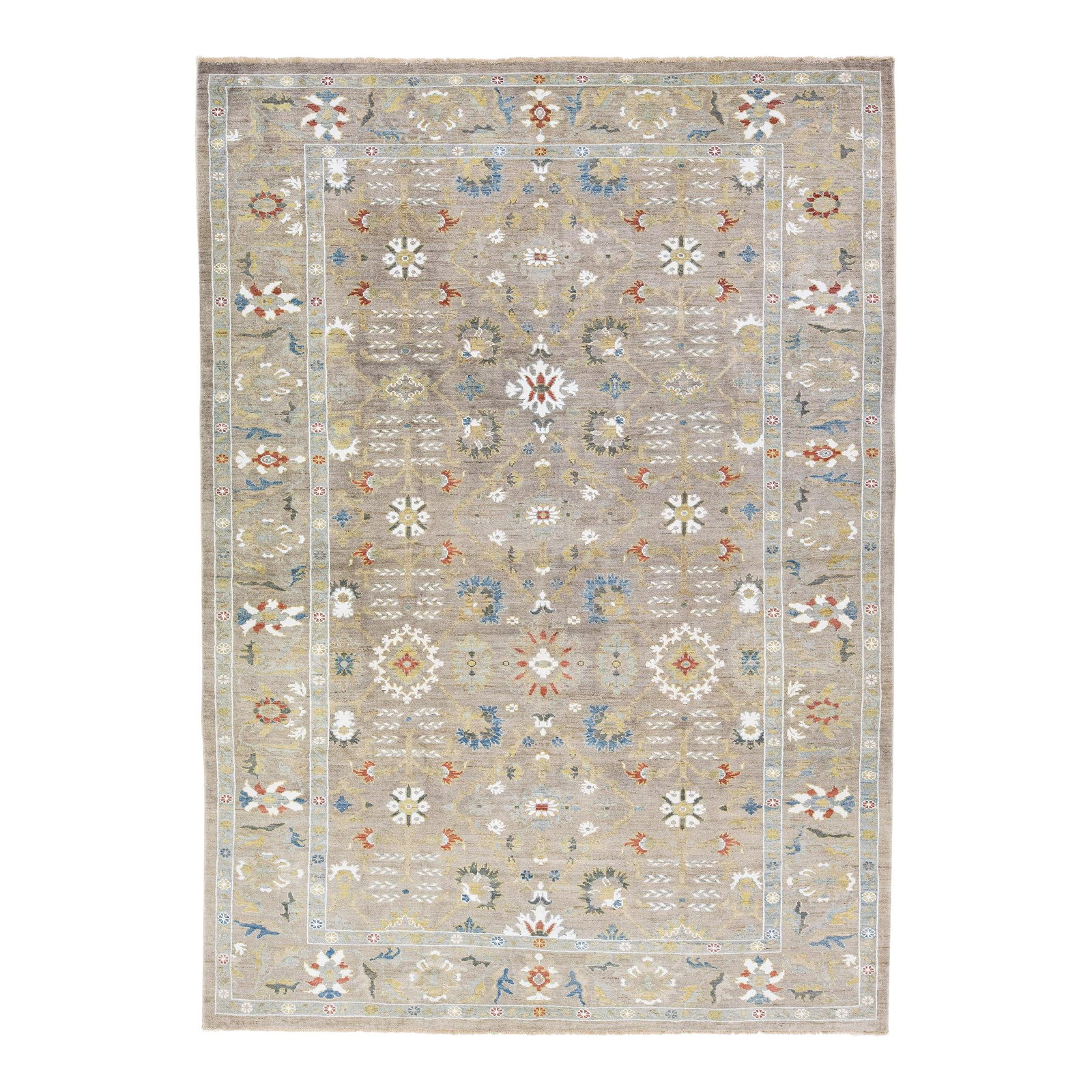 Light Brown Handmade Sultanabad Floral Wool Rug 8'8 x 12'2: Light Brown Handmade Sultanabad Floral Wool Rug 8'8 x 12'2 Enhance your living space with this exquisite light brown contemporary Sultanabad handmade wool rug. This stunning hand-knotted piece feature