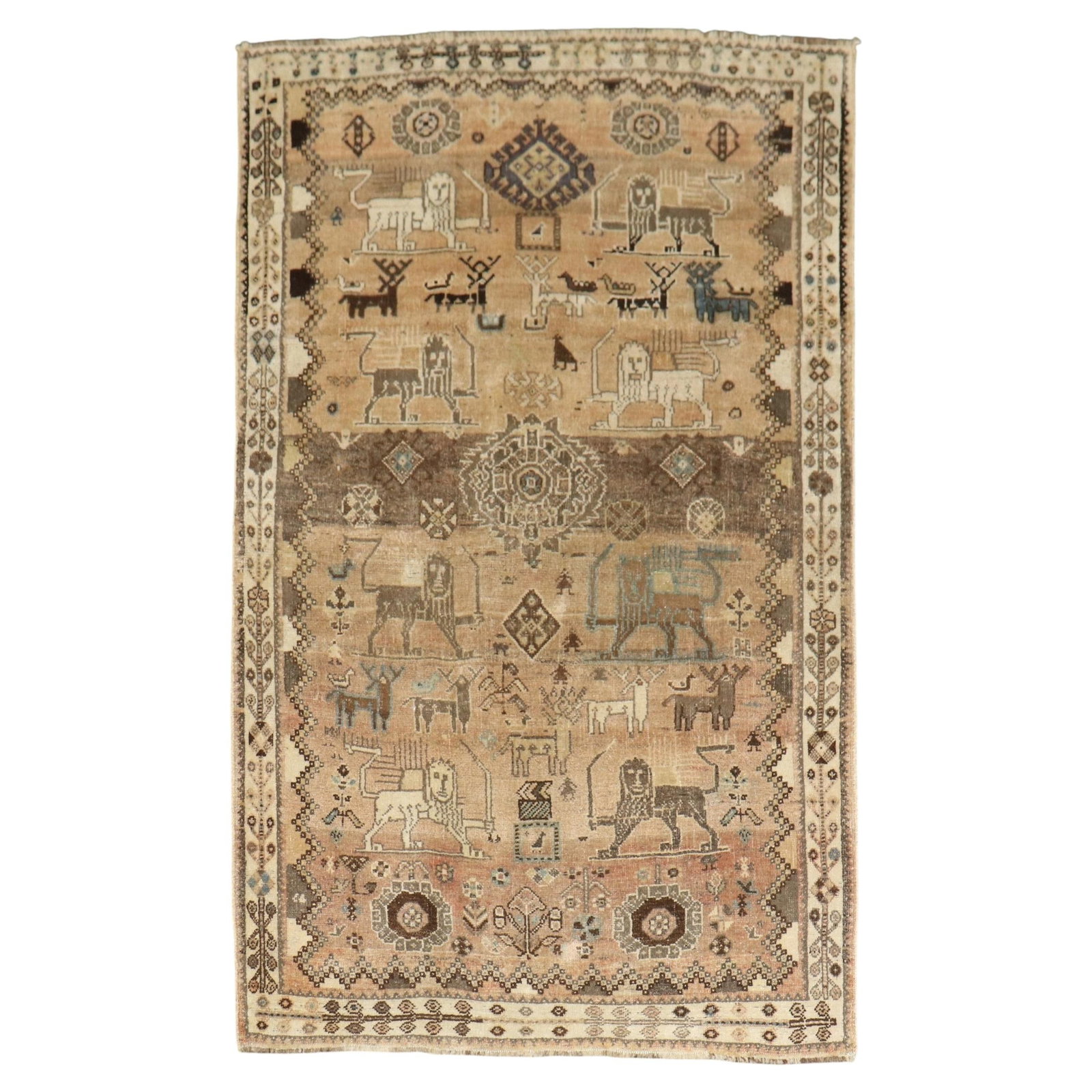 Hand Knotted Wool Gabbeh Animal Motif Tribal Rug 4 x 6 4: Hand Knotted Wool Gabbeh Animal Motif Tribal Rug 4 x 6 4 This one-of-a-kind Gabbeh rug from Afghanistan features a tribal design with animal motifs and neutral colors. Hand-knotted from wool, it dates