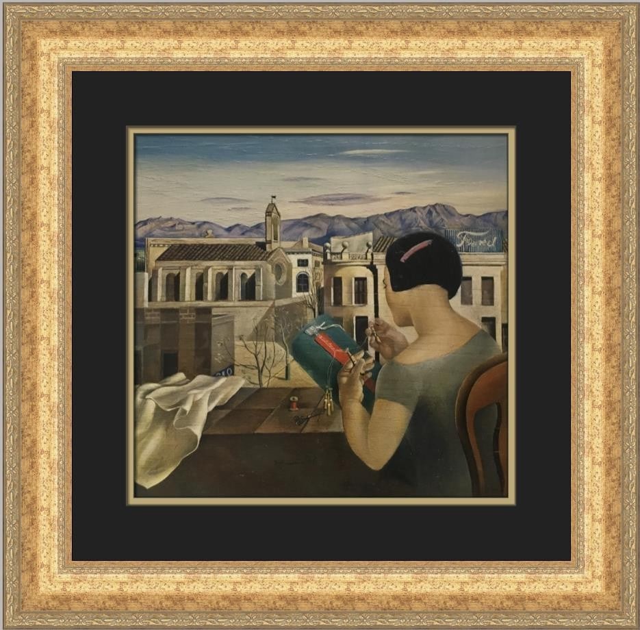 Custom Framed Salvador Dali Girl From Figueres Offset Lithograph Print: Custom Framed Salvador Dali Girl From Figueres Offset Lithograph Print This is a pre-owned Salvador Dali open edition print titled Girl From Figueres, professionally custom framed and matted. The imag