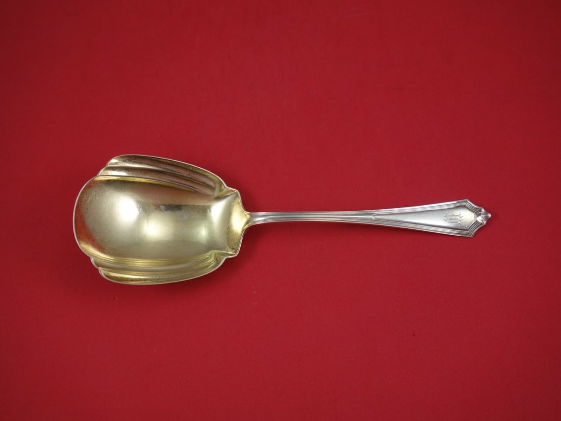 Gorham Plymouth Sterling Silver Berry Spoon Gold Washed 9 1/8 Inch: Gorham Plymouth Sterling Silver Berry Spoon Gold Washed 9 1/8 Inch This exquisite Plymouth pattern berry spoon by Gorham is a stunning addition to any table setting. Crafted from sterling silver and f
