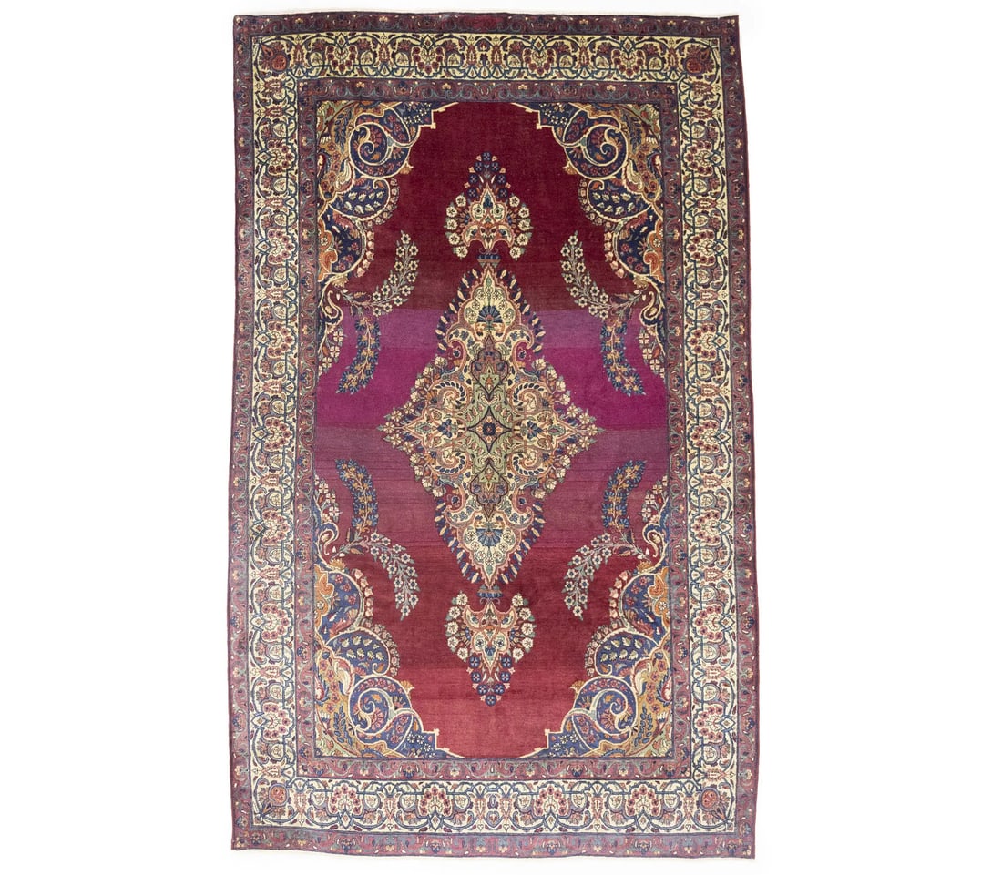 Hand-Knotted Wool Floral Rug Semi-Antique 6'9 x 11'0 Vintage Oriental Carpet: Hand-Knotted Wool Floral Rug Semi-Antique 6'9 x 11'0 Vintage Oriental Carpet This semi-antique floral area rug features a hand-knotted wool construction in a traditional Oriental design. The rug displ