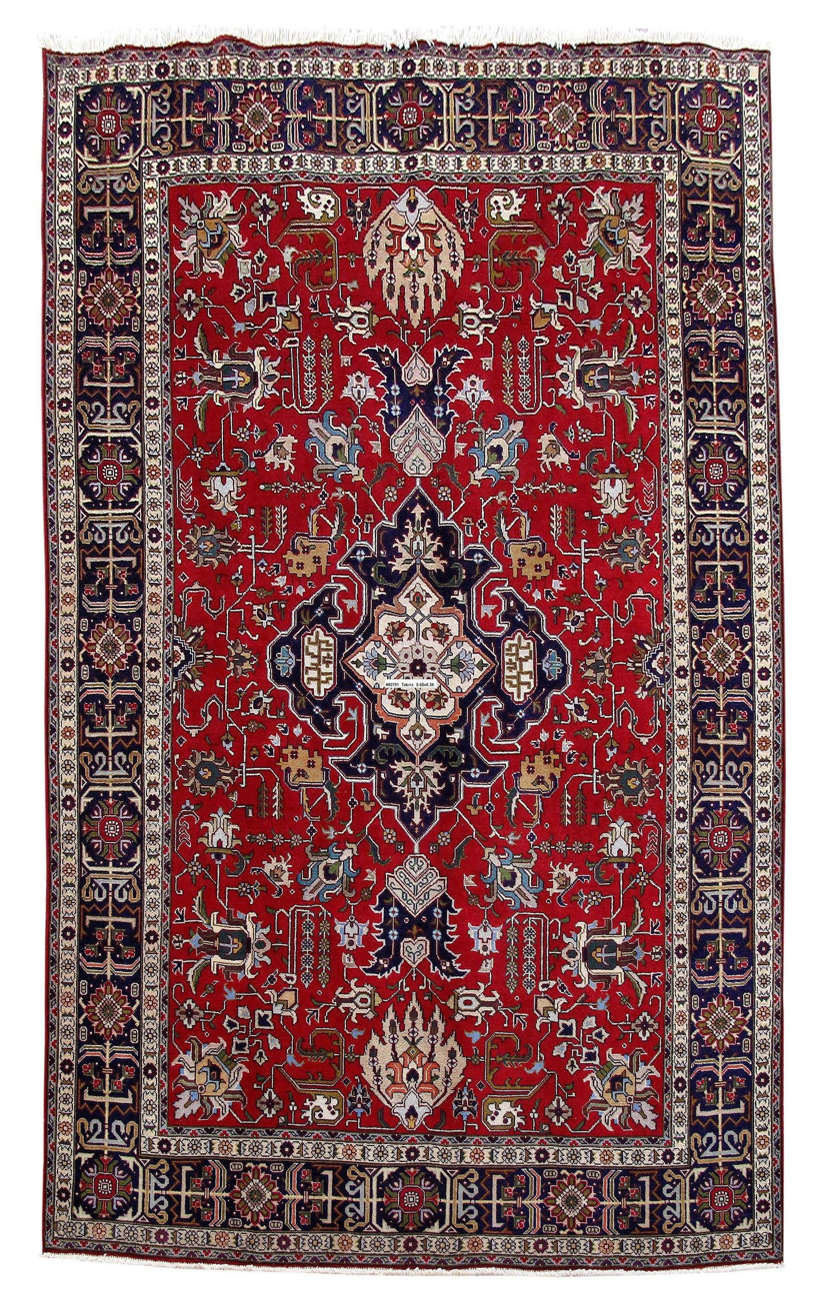 Handcrafted 6'7 x 9'8 Persian Tabriz Geometric Rug: Handcrafted 6'7 x 9'8 Persian Tabriz Geometric Rug Free continental US Shipping This exquisite Persian Tabriz rug features a striking geometric design, handcrafted by skilled Persian artisans. With tr