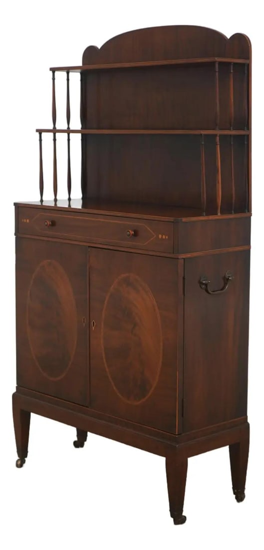 1940s Inlaid Mahogany 3 Tier Cabinet with Key 26.5w x 11d x 49.5h (1 of 10)