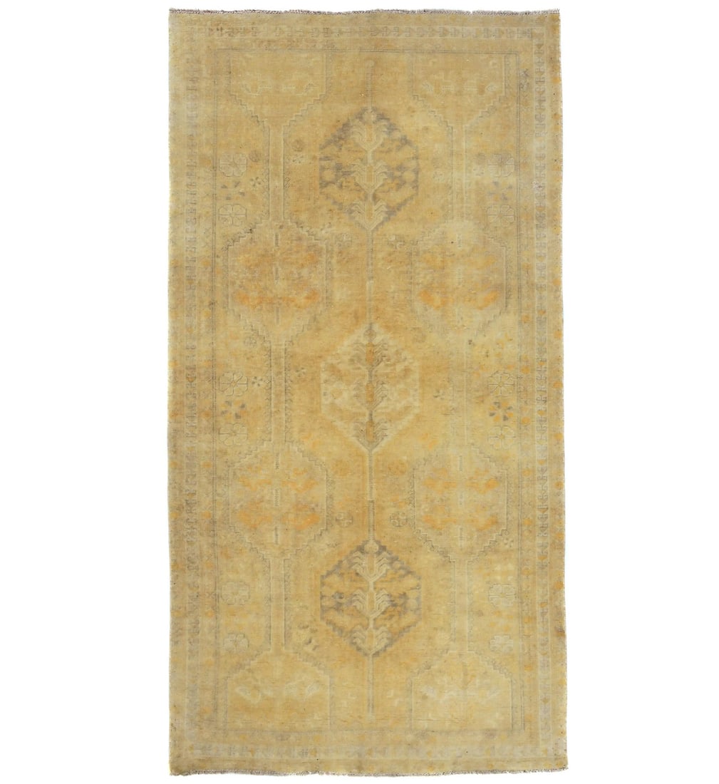 Hand Knotted Wool Vintage Tribal Runner Rug 4'10 X 9'3: Hand Knotted Wool Vintage Tribal Runner Rug 4'10 X 9'3 Enhance your home decor with this exquisite 5X9 ft Handmade Vintage Oriental Wide Runner Rug. Crafted from high-quality wool, this rug features a