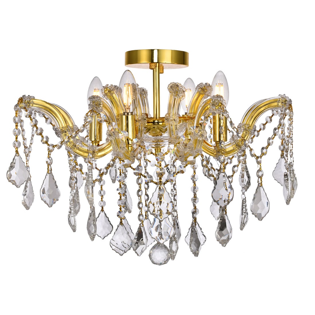 Maria Theresa Gold Crystal 4 Light Flush Mount Chandelier 18 Inch: Maria Theresa Gold Crystal 4 Light Flush Mount Chandelier 18 Inch This Maria Theresa flush mount chandelier features four lights and an elegant gold finish, adorned with royal cut clear crystal strand