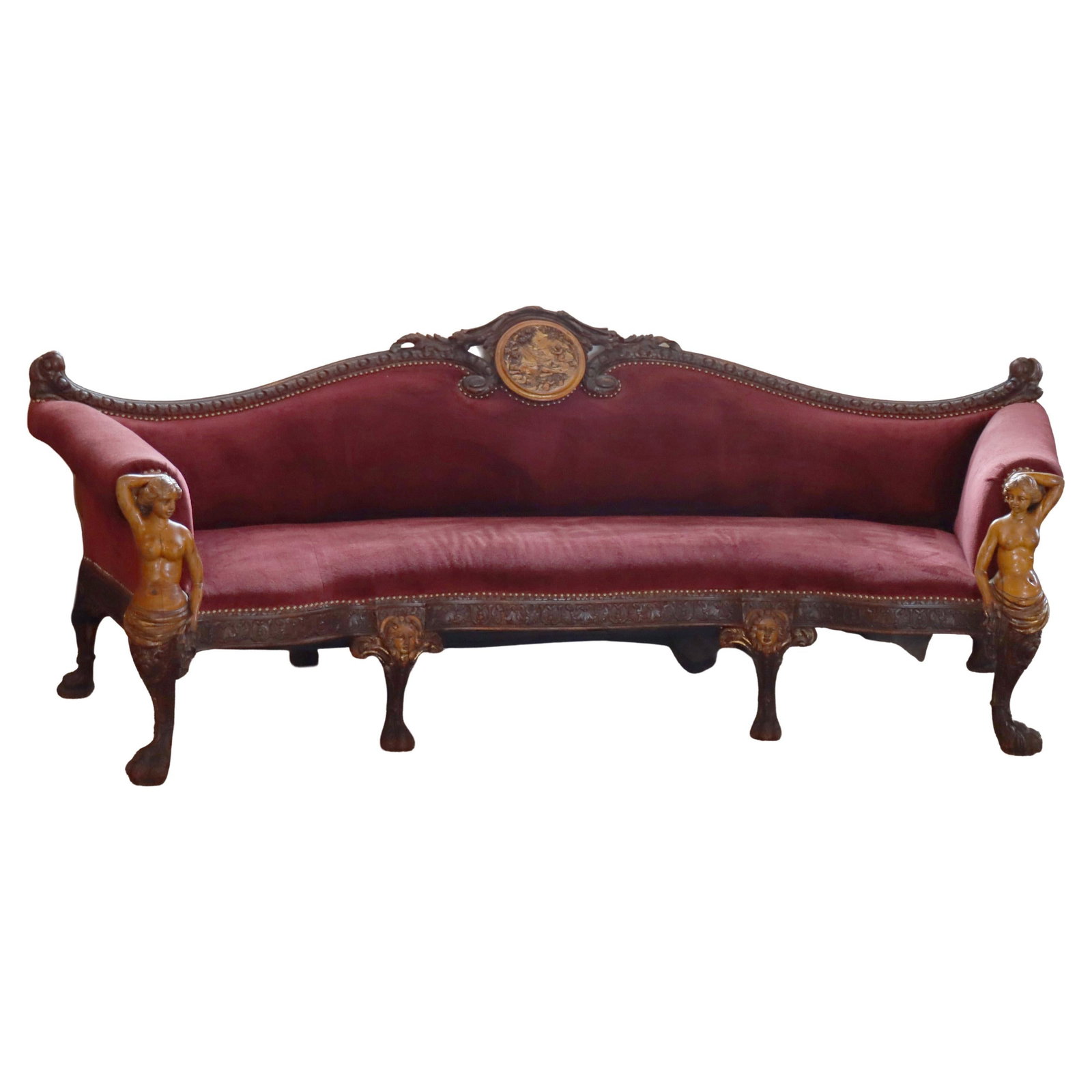 19th Century Baroque Italian Walnut Sofa with Nymph and Cherub Carvings (1 of 18)