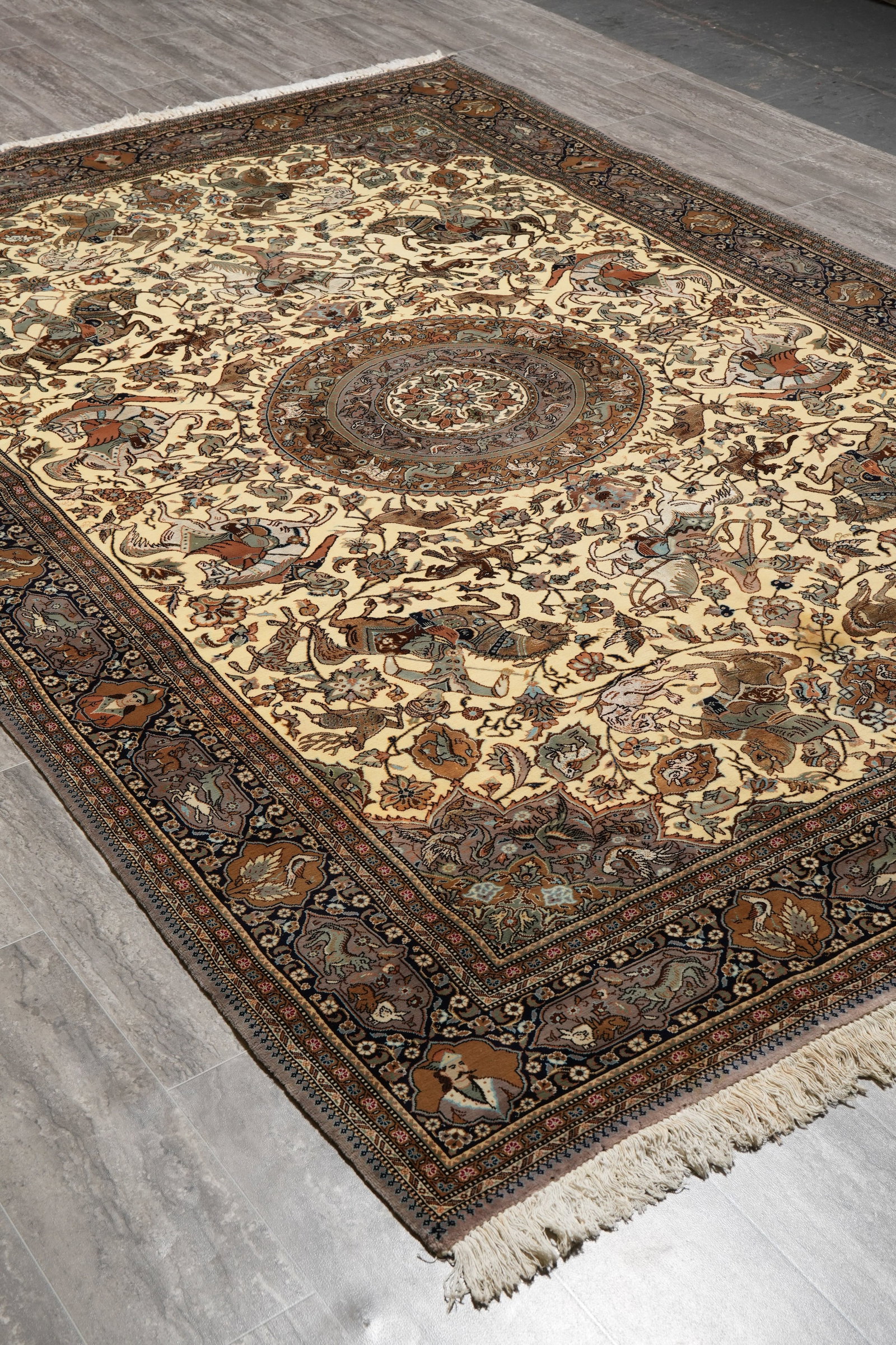 6.8 x 9.7 Authentic Persian Tabriz Hunting Rug 400 KPSI Iran - 13