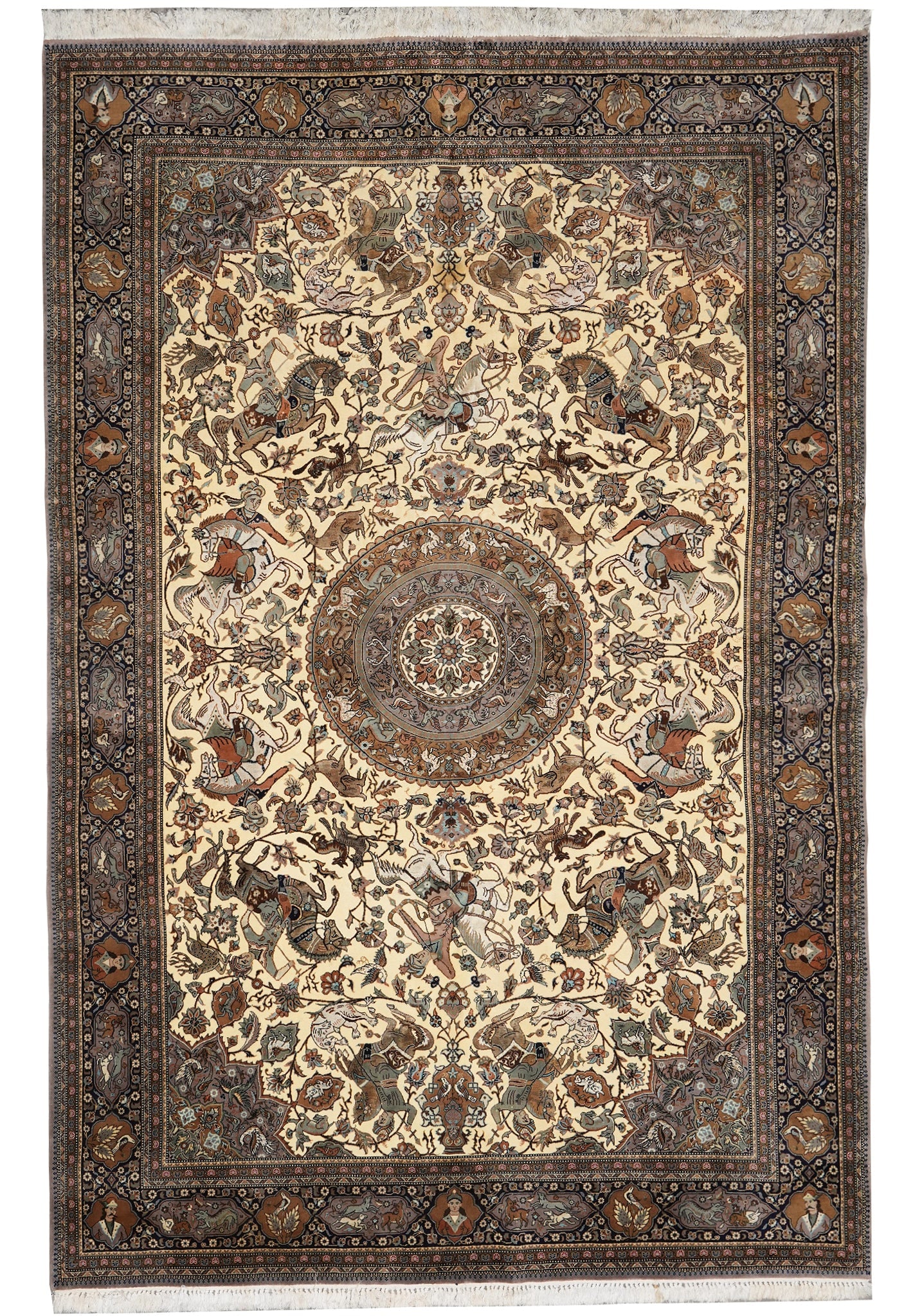 6.8 x 9.7 Authentic Persian Tabriz Hunting Rug 400 KPSI Iran (1 of 14)