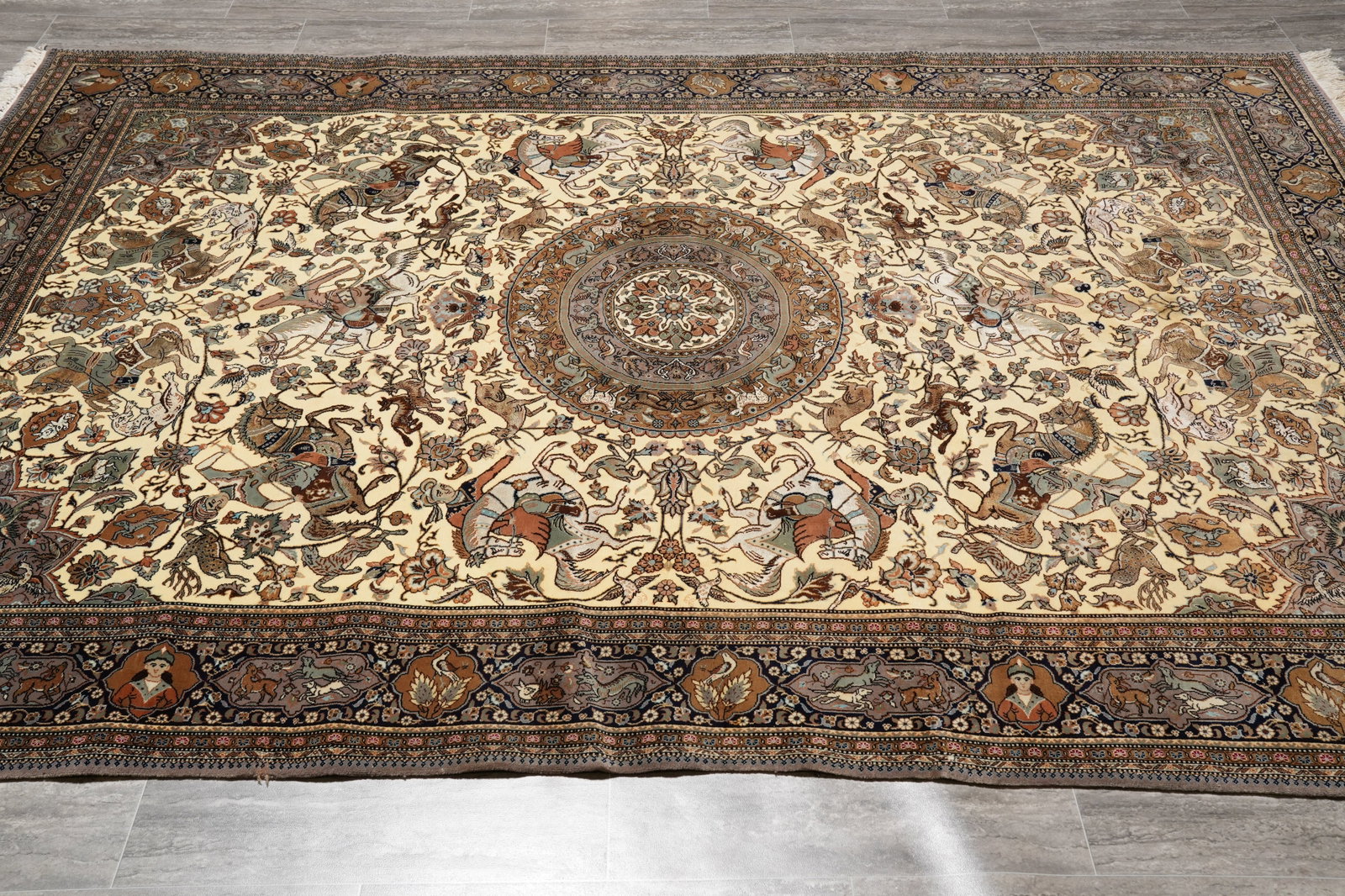 6.8 x 9.7 Authentic Persian Tabriz Hunting Rug 400 KPSI Iran - 2