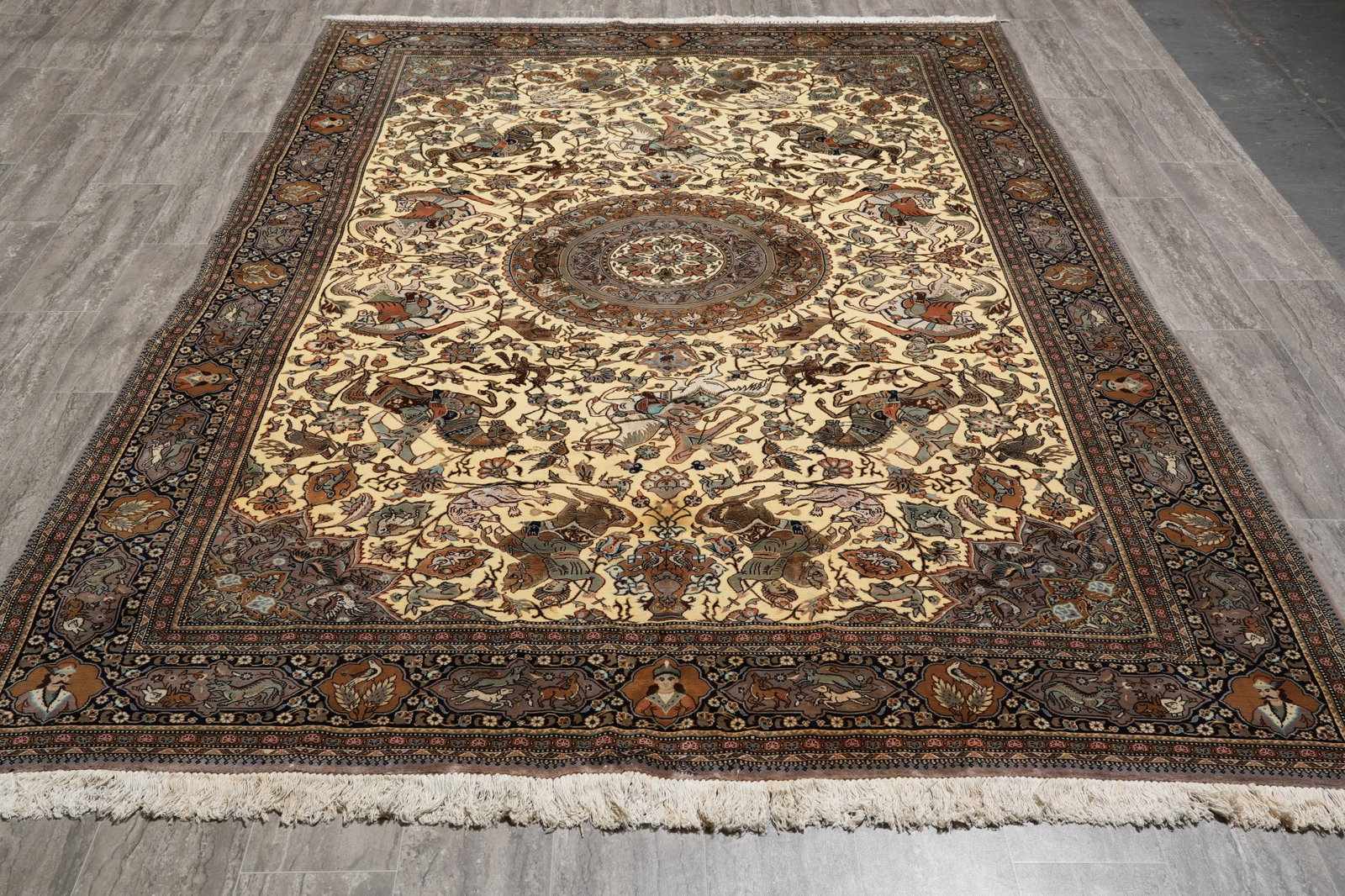 6.8 x 9.7 Authentic Persian Tabriz Hunting Rug 400 KPSI Iran - 3