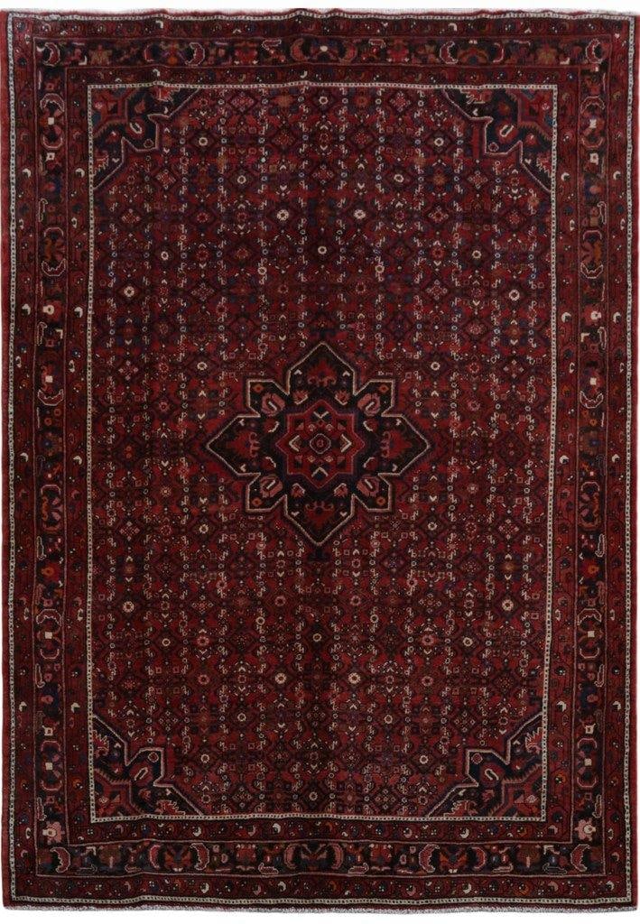 Handmade 7'3 x 10'4 Red Persian Hamadan Bijar Rug: Handmade 7'3 x 10'4 Red Persian Hamadan Bijar Rug Free continental US Shipping Introducing the exquisite 7' 3" x 10' 4" Red Persian Heriz Bijar Rug, meticulously handcrafted by skilled artisans in the