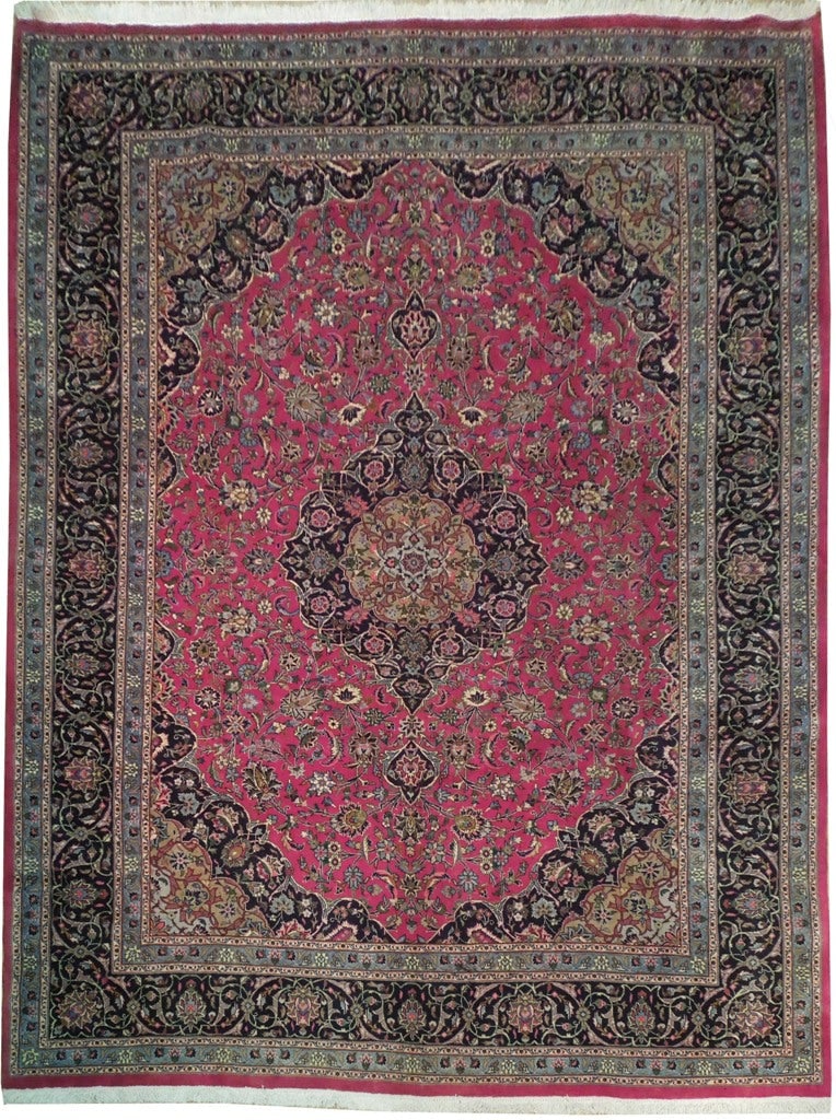 10' x 12'10" Handmade Persian Mashad Rug Rose Pink Luxury: 10' x 12'10" Handmade Persian Mashad Rug Rose Pink Luxury Free continental US Shipping Discover the elegance of this exquisite 10' x 12' 10" Handmade Persian Mashad Fine Rug, meticulously crafted by s