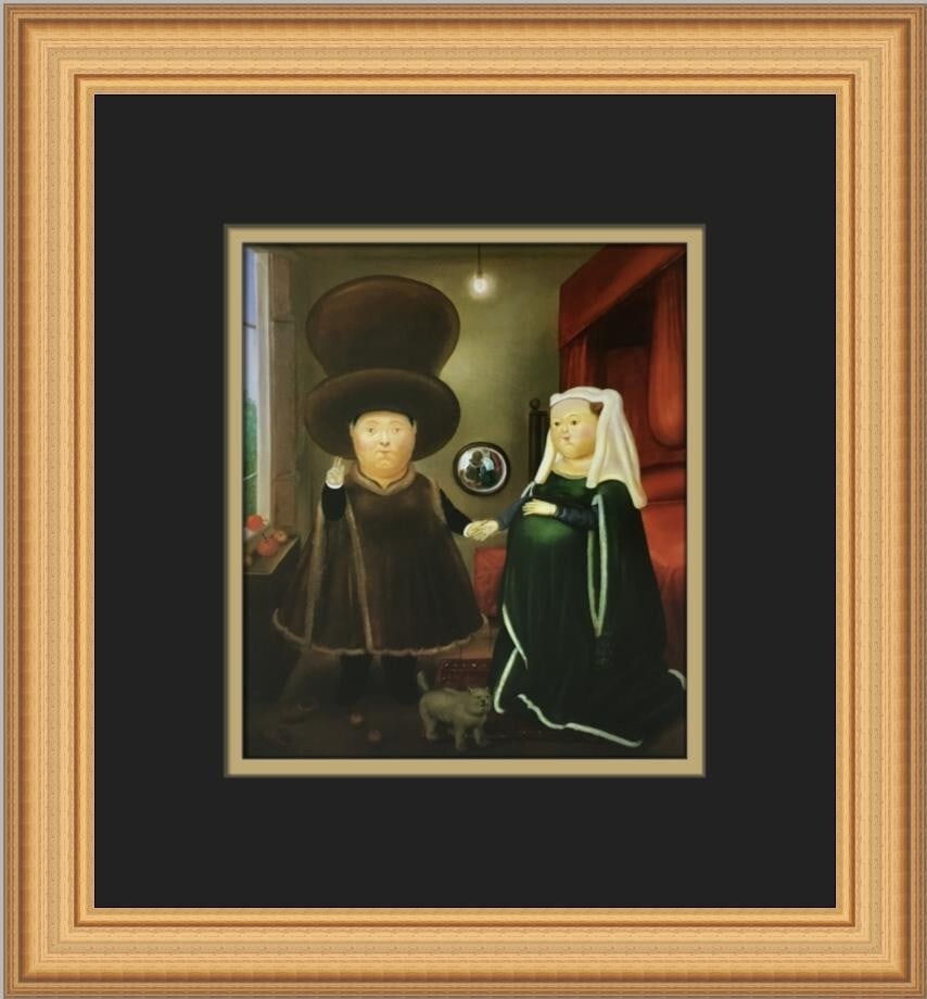 Fernando Botero The Arnolfini Marriage Custom Framed Print 13x12: Fernando Botero The Arnolfini Marriage Custom Framed Print 13x12 This exquisite custom framed print titled "The Arnolfini Marriage" by renowned artist Fernando Botero is a stunning addition to any art