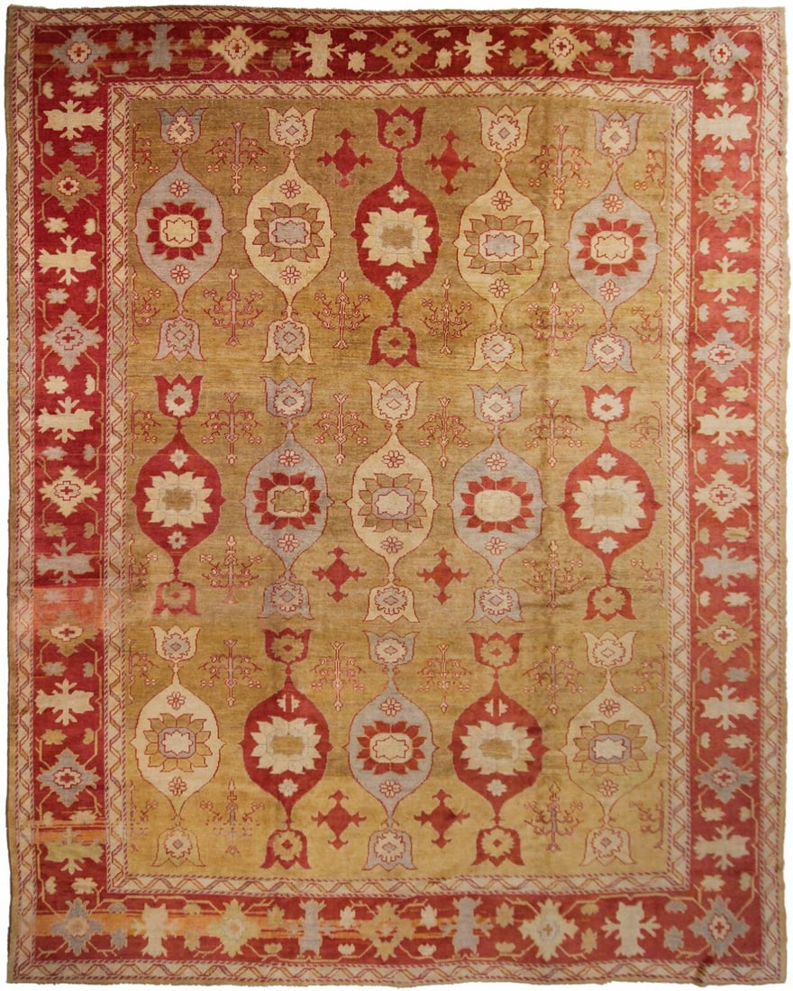 Hand Knotted Turkish Oushak Wool Area Rug 12x15 Geometric Art Nouveau: Hand Knotted Turkish Oushak Wool Area Rug 12x15 Geometric Art Nouveau This vintage Turkish Oushak area rug features a bold geometric Art Nouveau design, hand-knotted from 100% wool with a cotton found